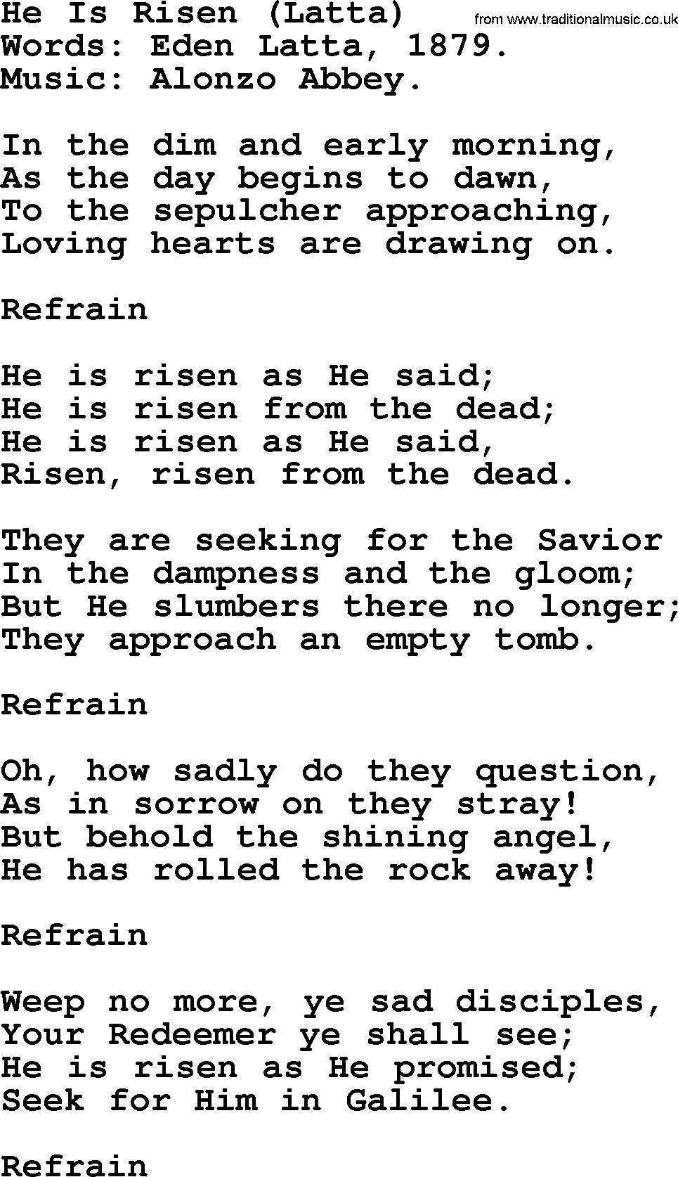 Easter Hymns, Hymn: He Is Risen (latta), lyrics with PDF
