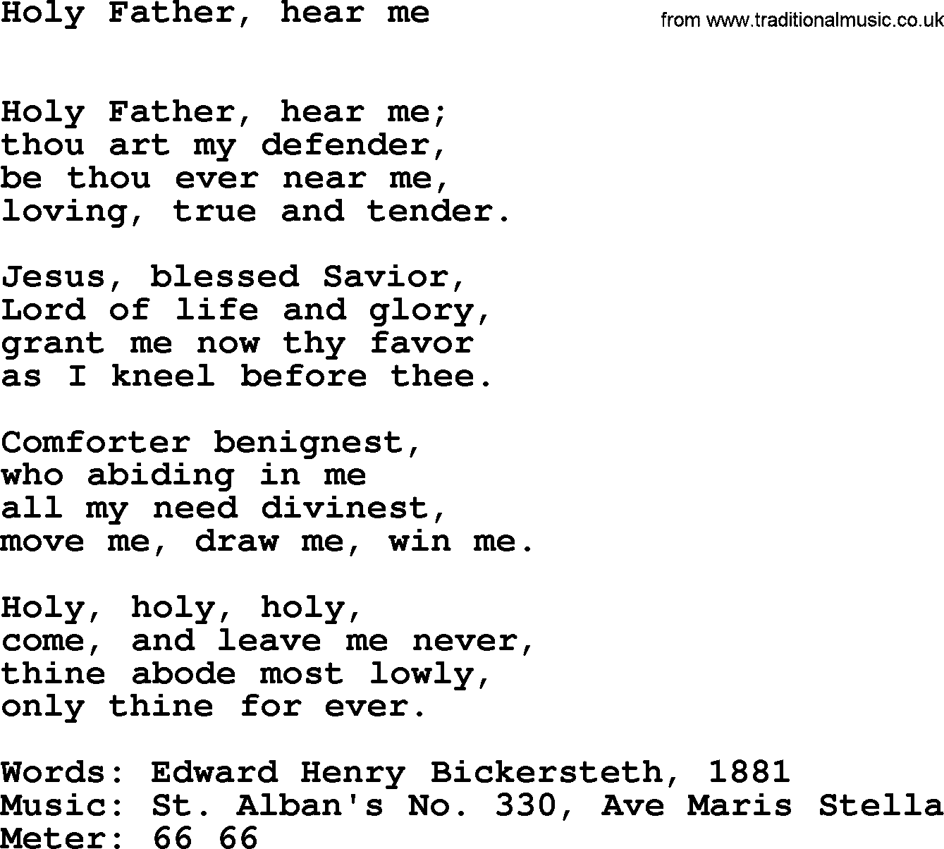 Easter Hymns, Hymn: Holy Father, Hear Me, lyrics with PDF