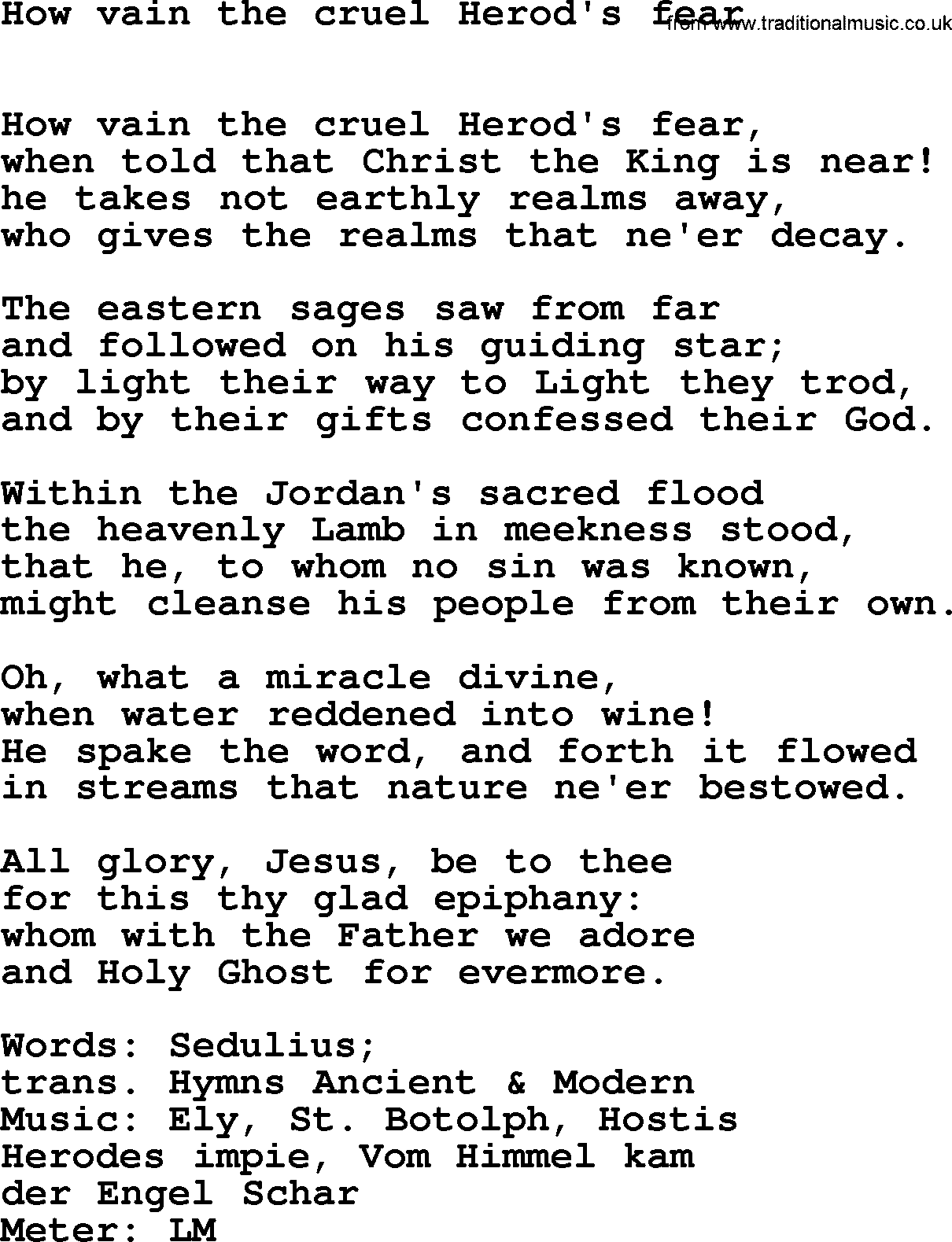 Easter Hymns, Hymn: How Vain The Cruel Herod's Fear, lyrics with PDF