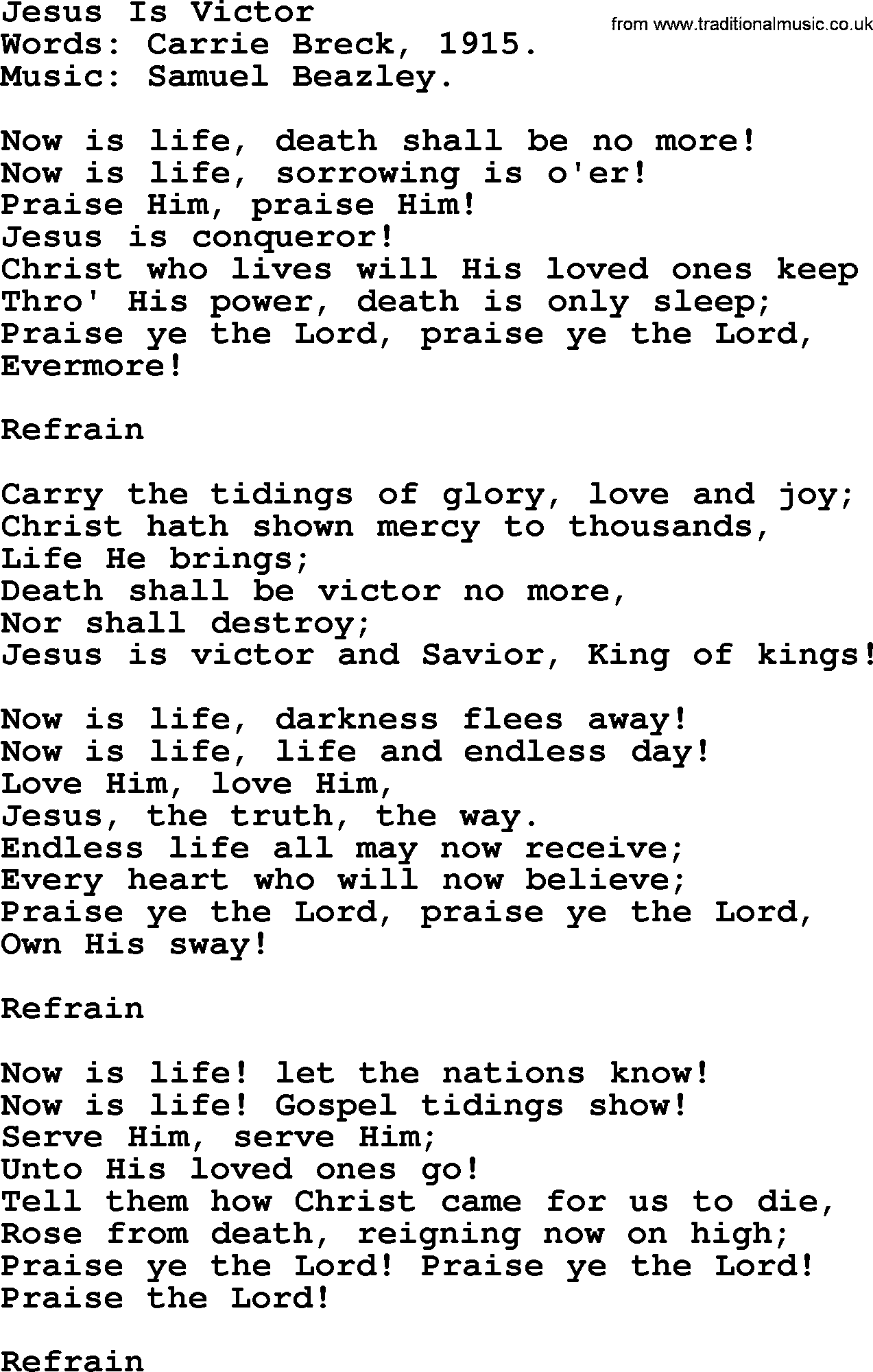 Easter Hymns, Hymn: Jesus Is Victor, lyrics with PDF