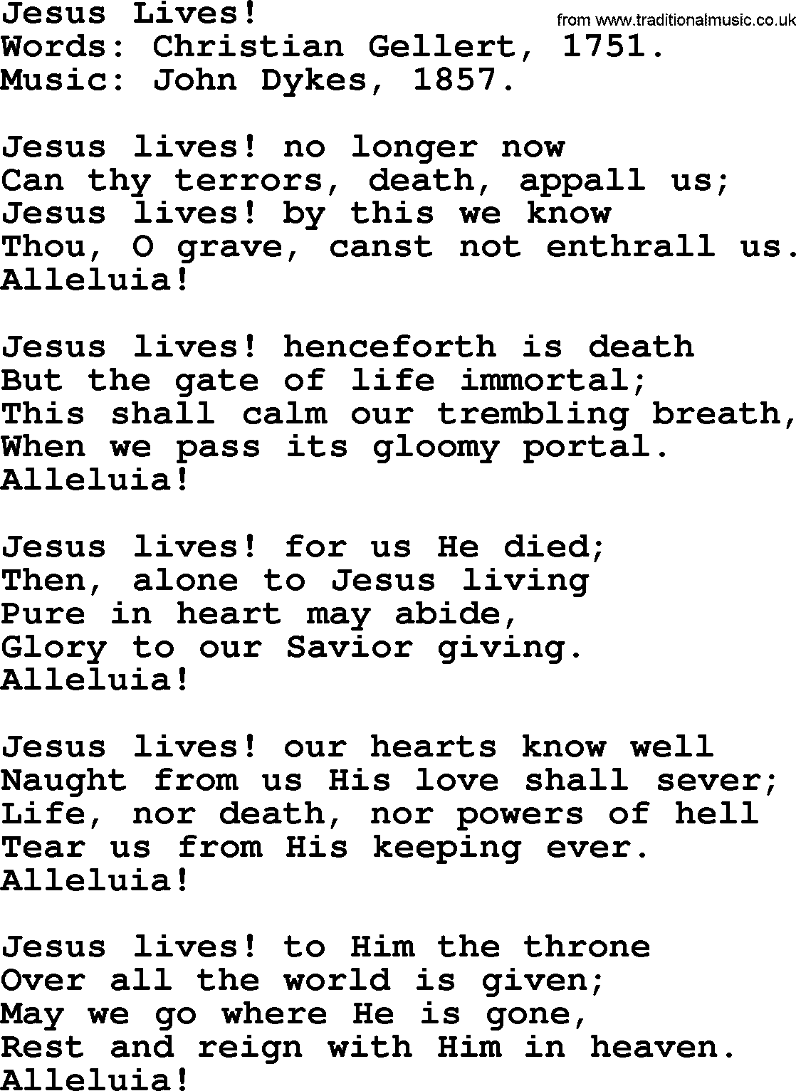 Easter Hymns, Hymn: Jesus Lives!, lyrics with PDF