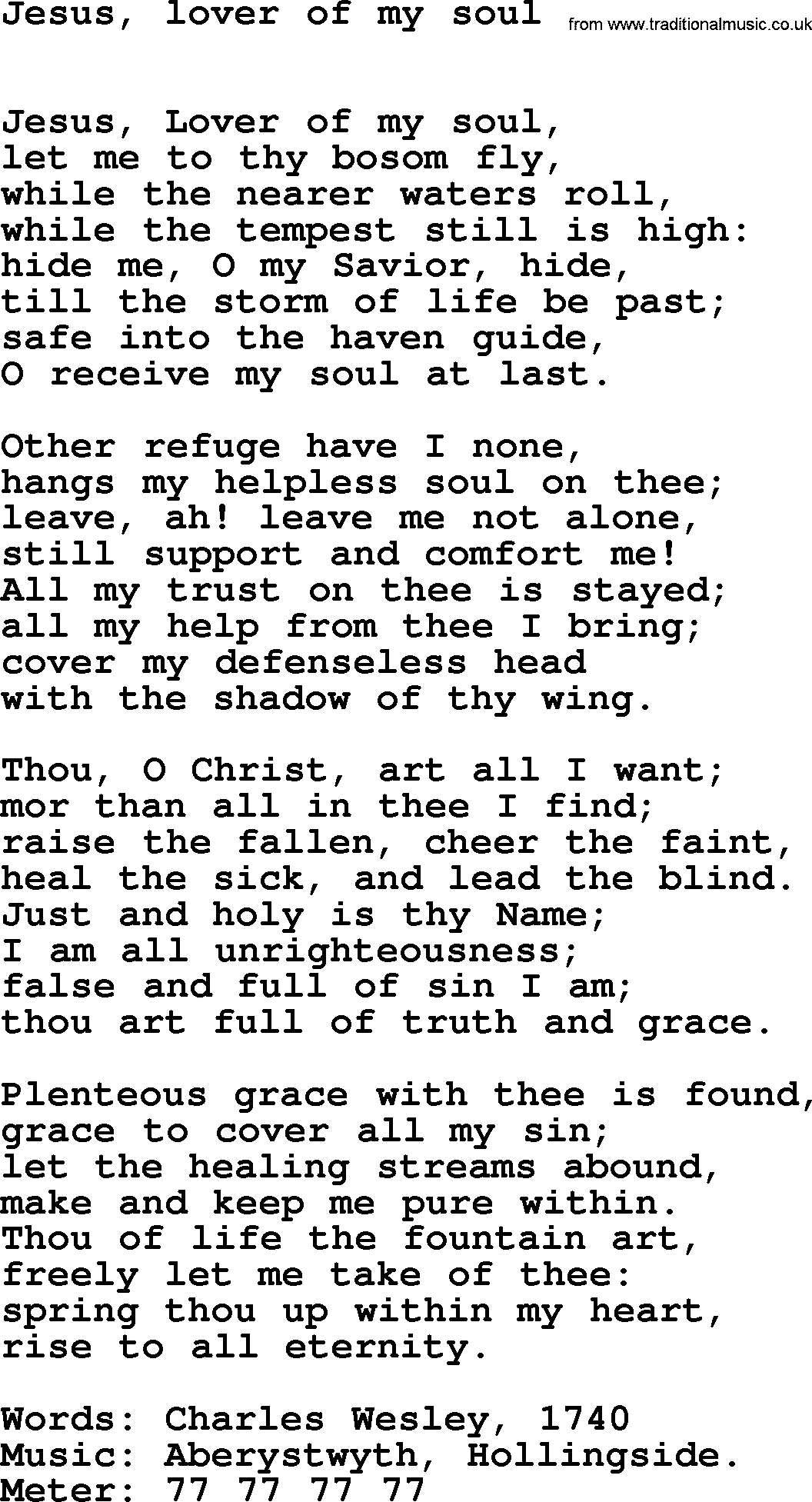Easter Hymns, Hymn: Jesus, Lover Of My Soul, lyrics with PDF
