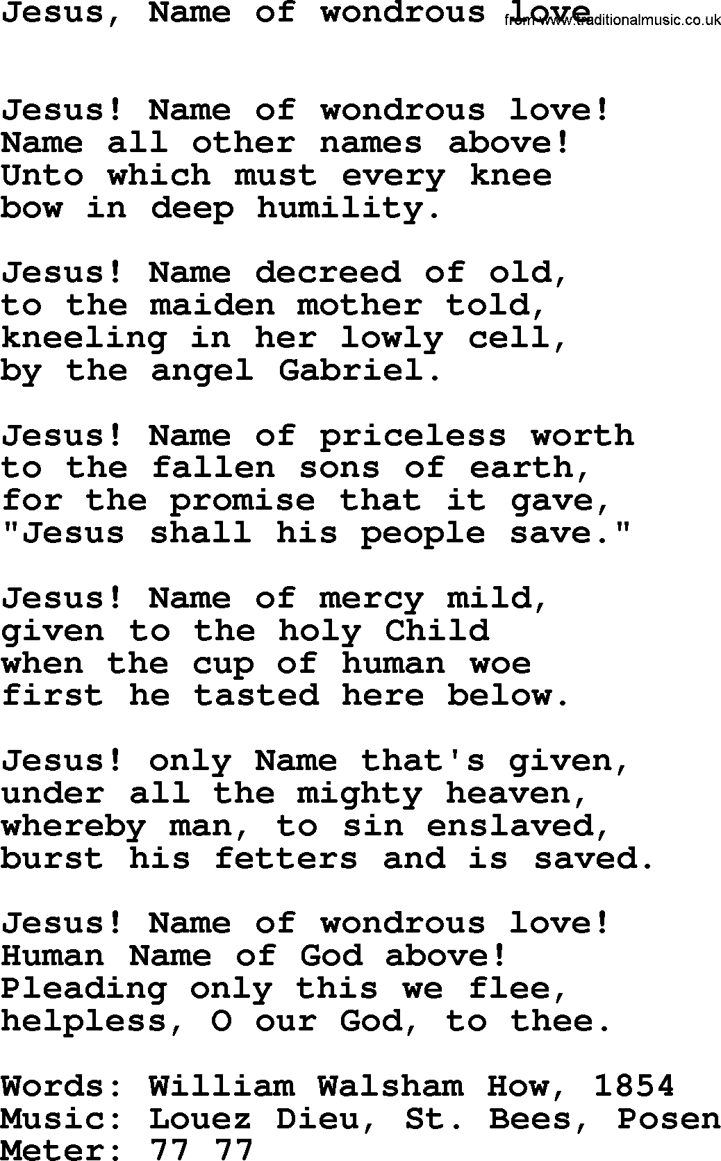 Easter Hymns, Hymn: Jesus, Name Of Wondrous Love, lyrics with PDF