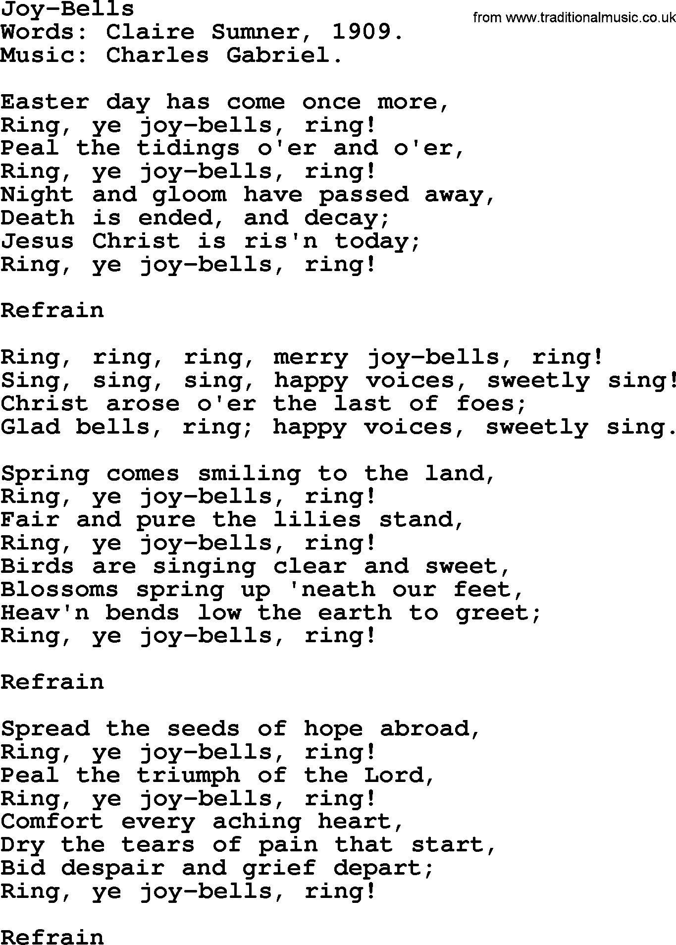 Easter Hymns, Hymn: Joy-bells, lyrics with PDF