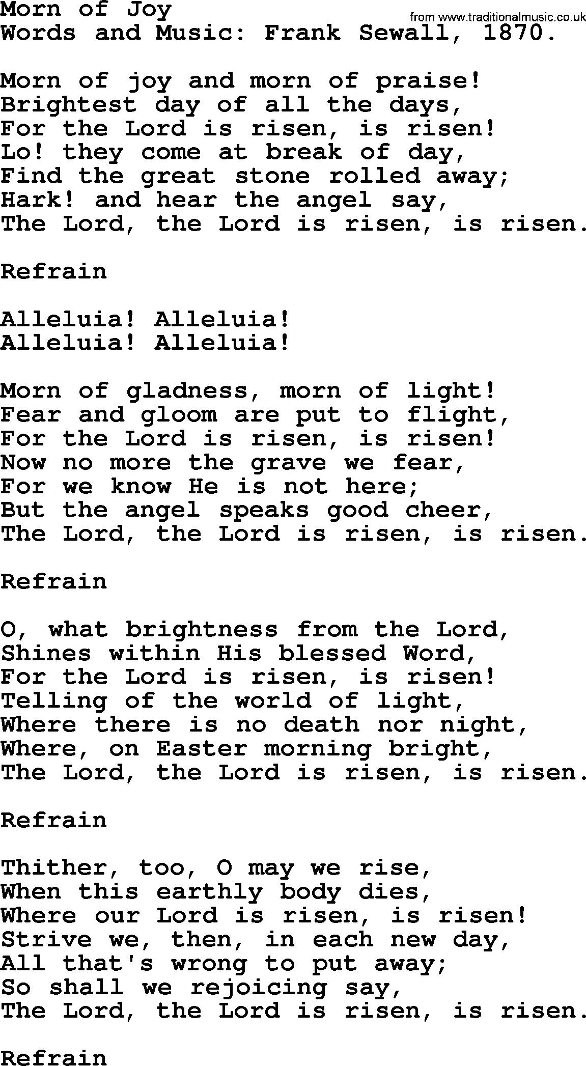 Easter Hymns, Hymn: Morn Of Joy, lyrics with PDF