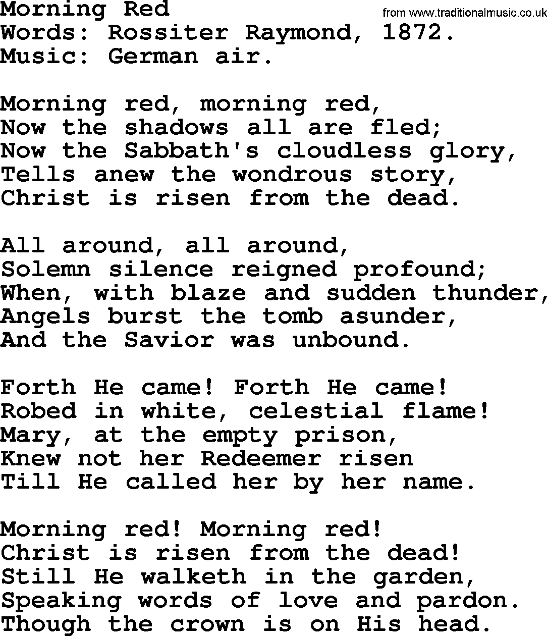 Easter Hymns, Hymn: Morning Red, lyrics with PDF