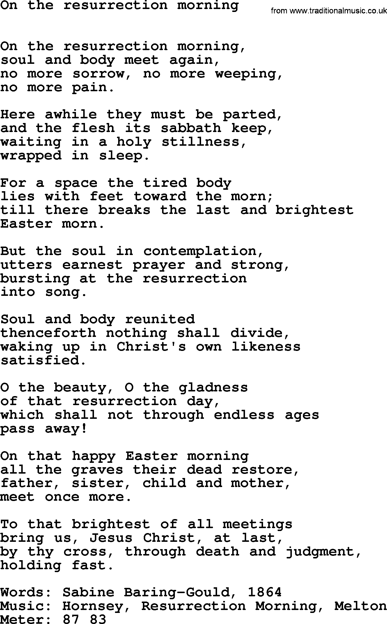 Easter Hymns, Hymn: On The Resurrection Morning, lyrics with PDF