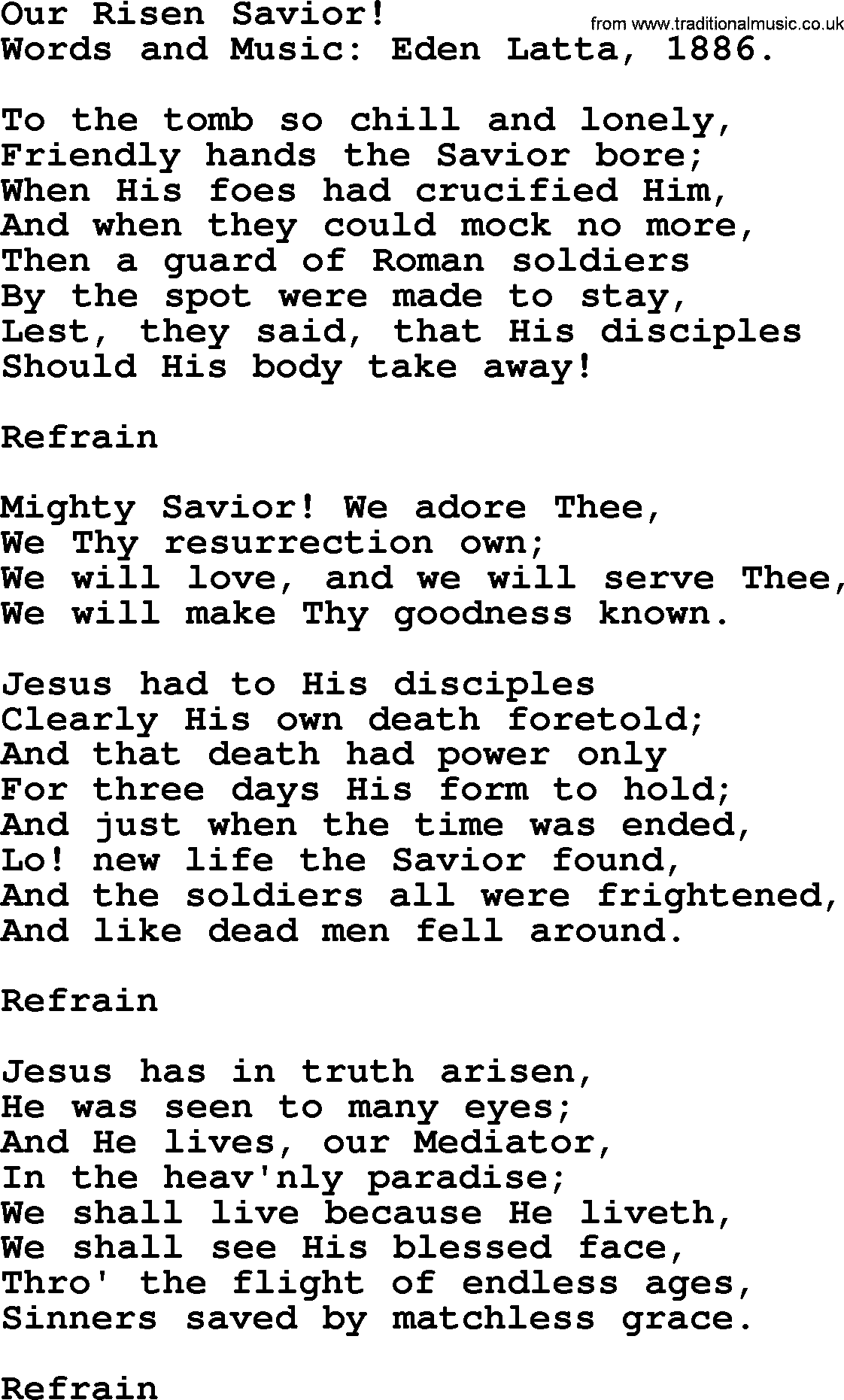 Easter Hymns, Hymn: Our Risen Savior!, lyrics with PDF