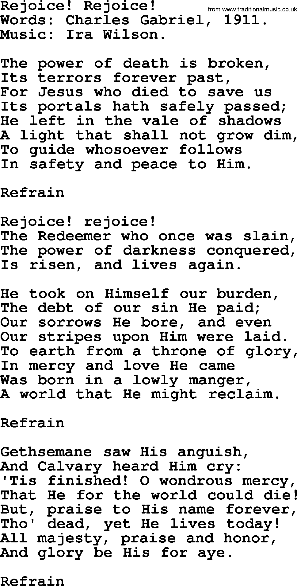 Easter Hymns, Hymn: Rejoice! Rejoice!, lyrics with PDF