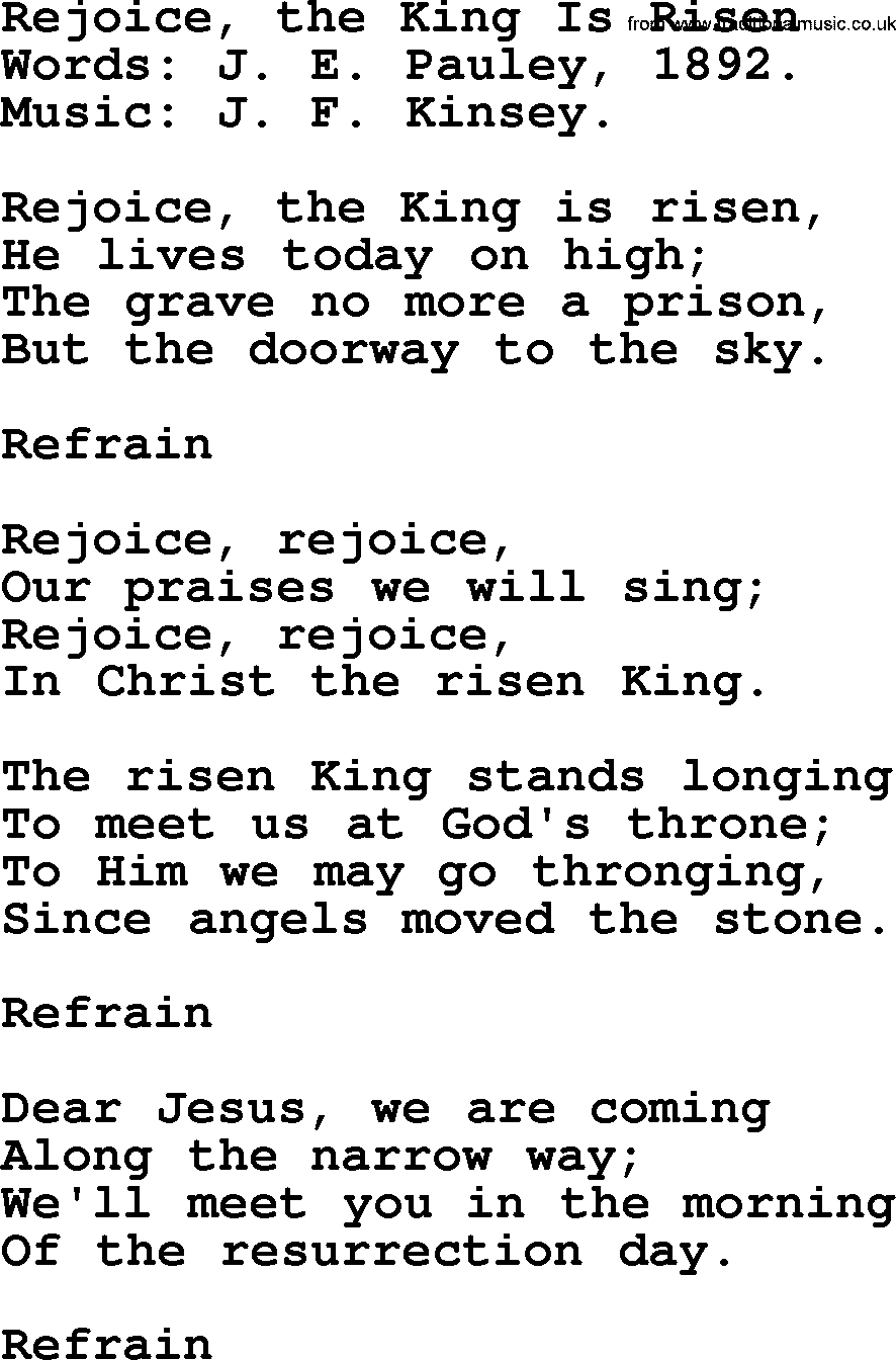 Easter Hymns, Hymn: Rejoice, The King Is Risen, lyrics with PDF