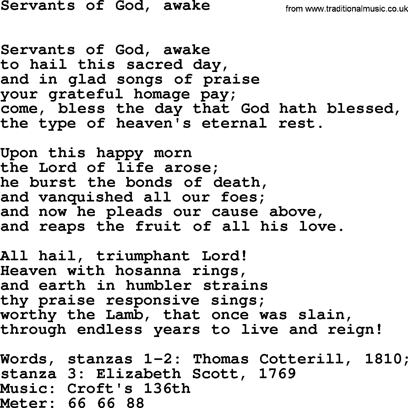 Easter Hymns, Hymn: Servants Of God, Awake, lyrics with PDF