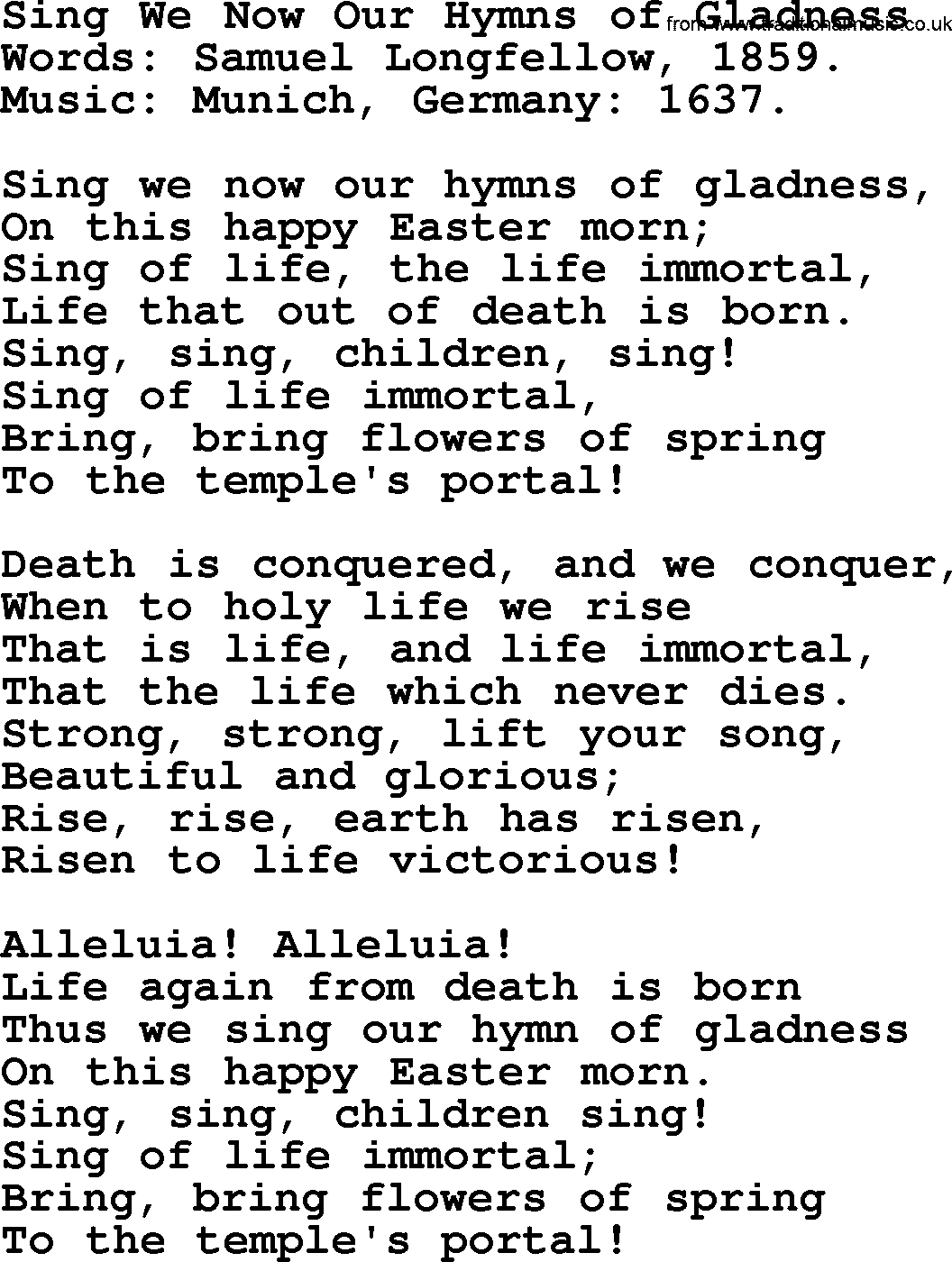 Easter Hymns, Hymn: Sing We Now Our Hymns Of Gladness, lyrics with PDF