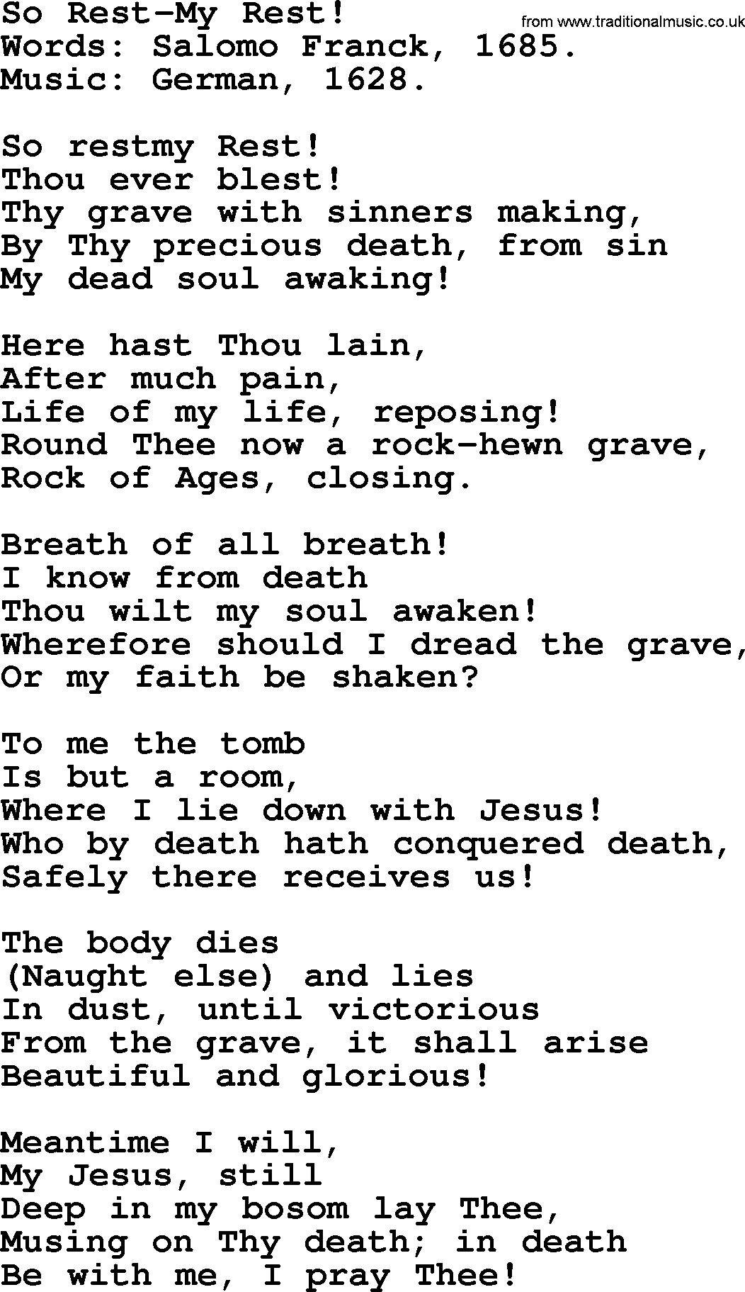 Easter Hymns, Hymn: So Rest-my Rest!, lyrics with PDF