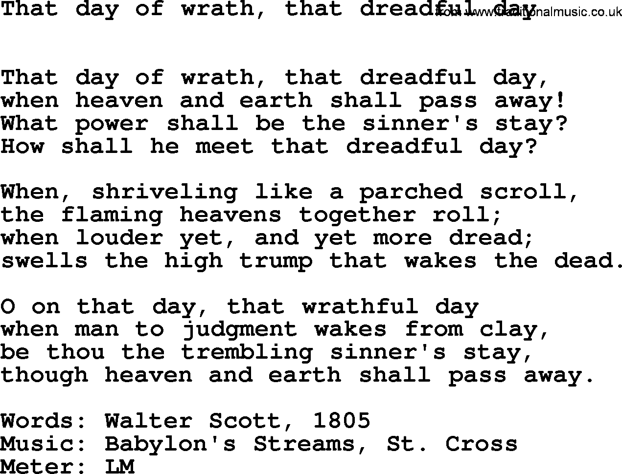 Easter Hymns, Hymn: That Day Of Wrath, That Dreadful Day, lyrics with PDF