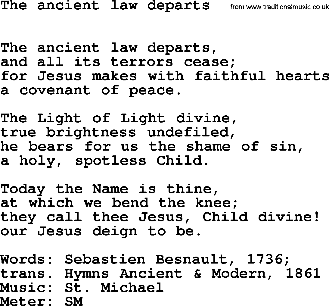 Easter Hymns, Hymn: The Ancient Law Departs, lyrics with PDF