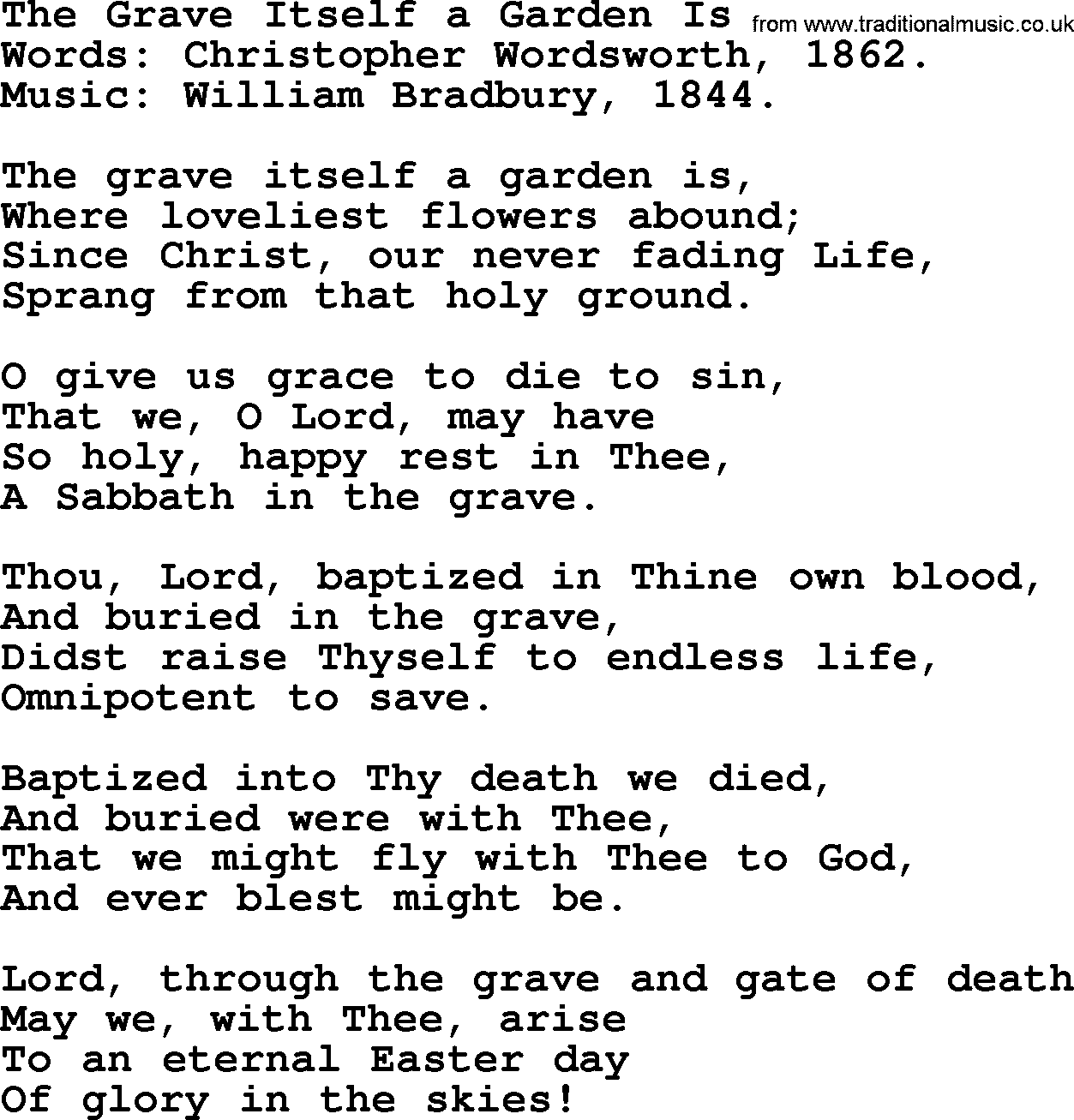 Easter Hymns, Hymn: The Grave Itself A Garden Is, lyrics with PDF