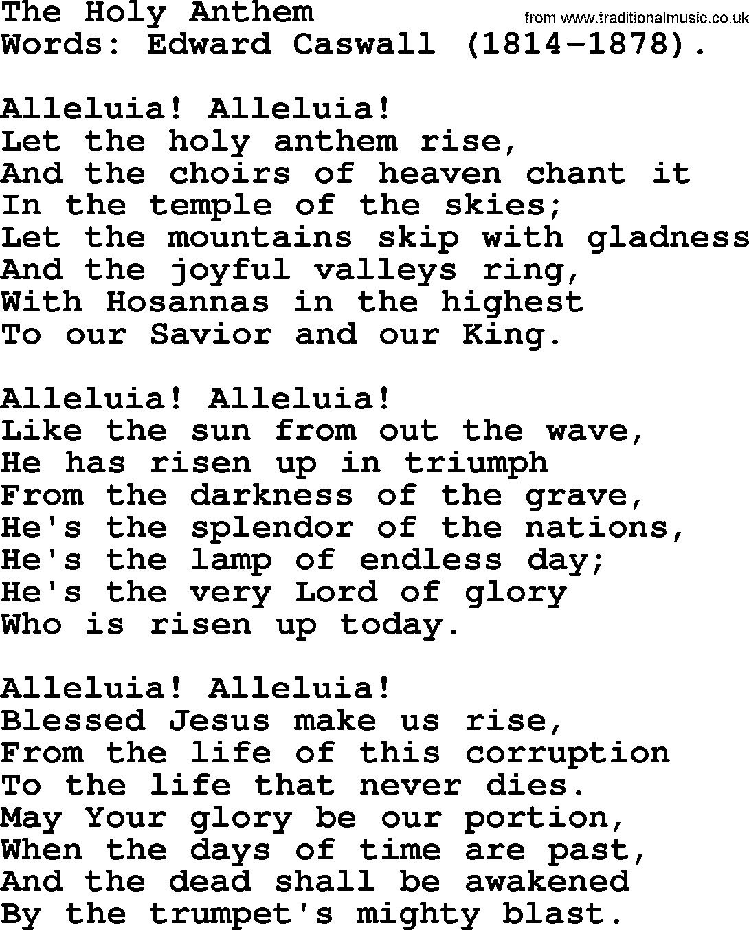 Easter Hymns, Hymn: The Holy Anthem, lyrics with PDF