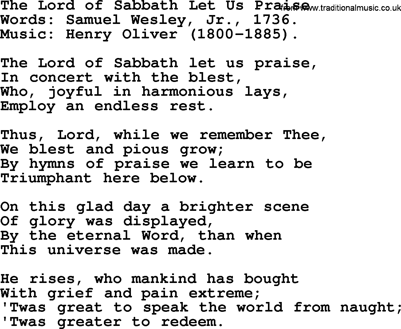 Easter Hymns, Hymn: The Lord Of Sabbath Let Us Praise, lyrics with PDF