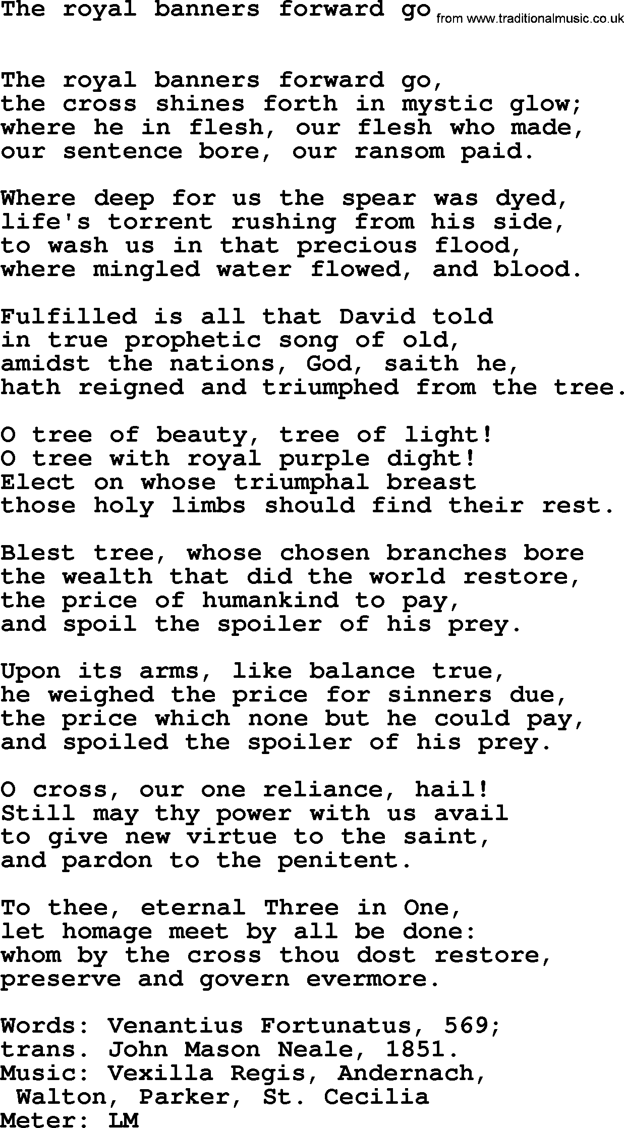 Easter Hymns, Hymn: The Royal Banners Forward Go, lyrics with PDF