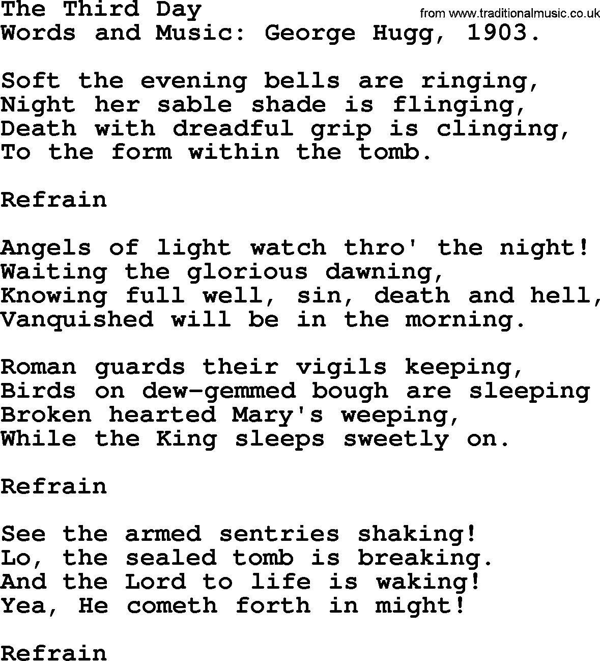 Easter Hymns, Hymn: The Third Day, lyrics with PDF