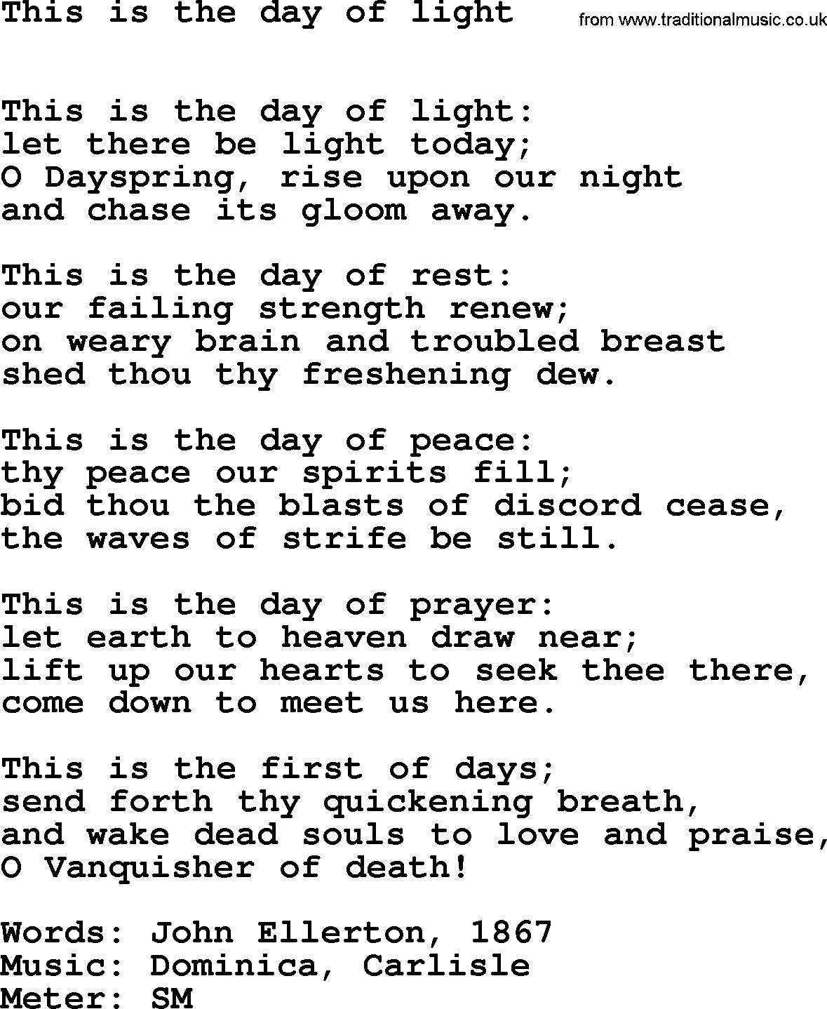 Easter Hymns, Hymn: This Is The Day Of Light, lyrics with PDF