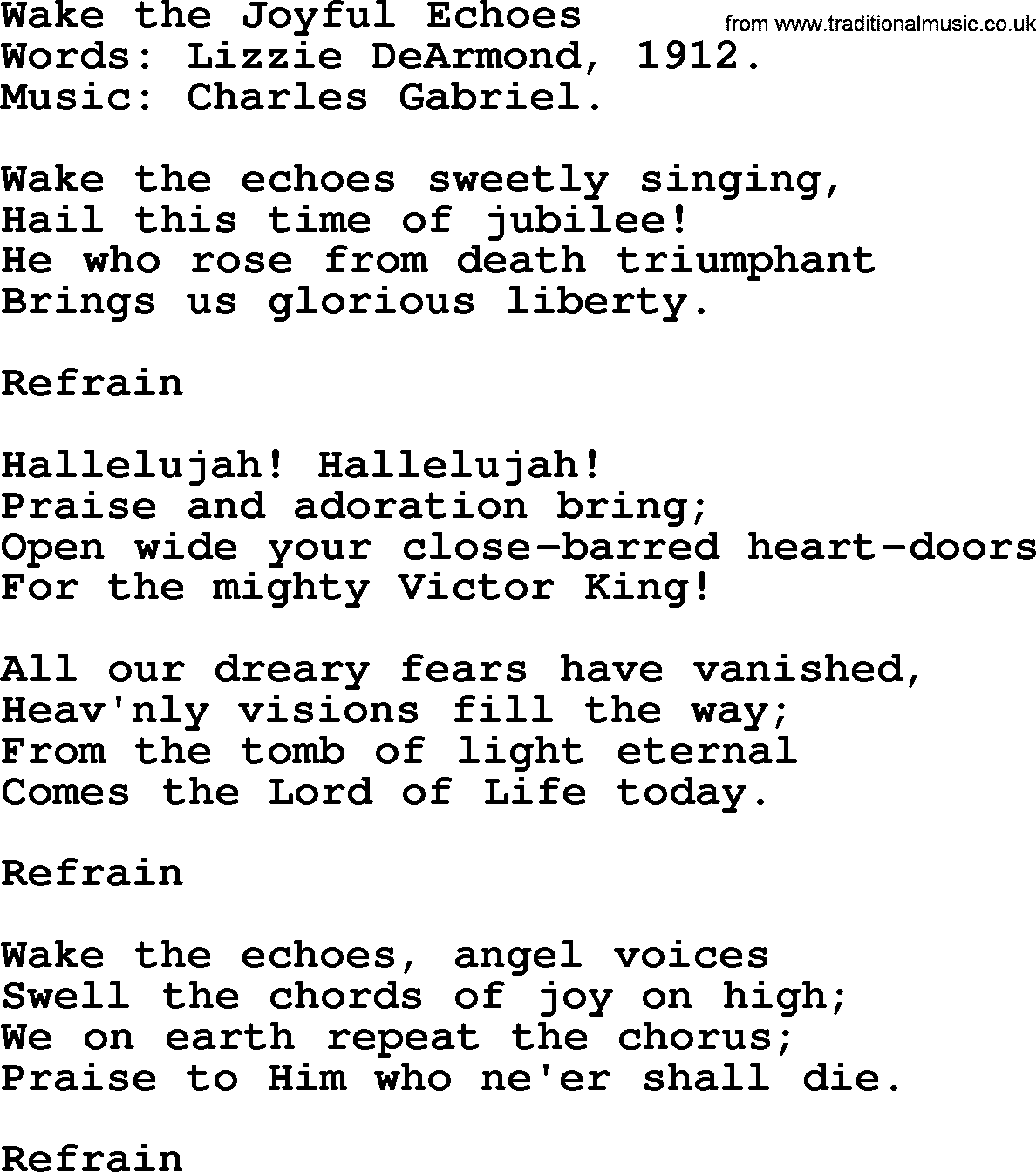 Easter Hymns, Hymn: Wake The Joyful Echoes, lyrics with PDF