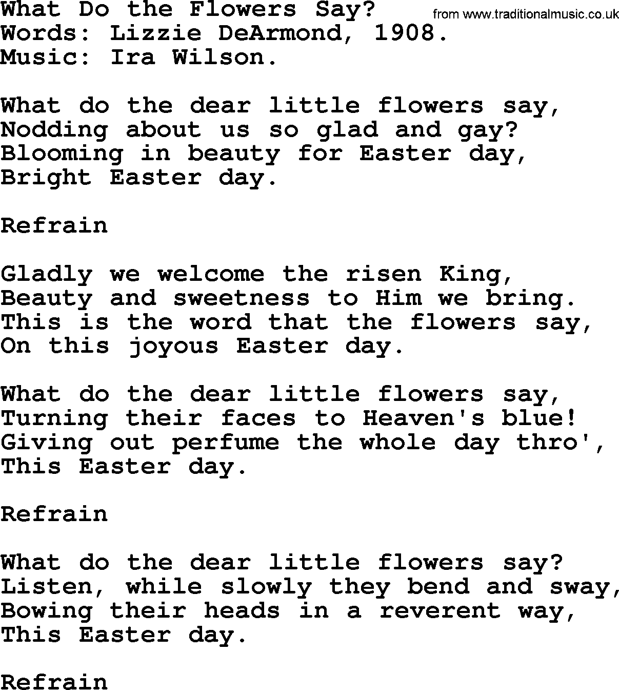Easter Hymns, Hymn: What Do The Flowers Say, lyrics with PDF