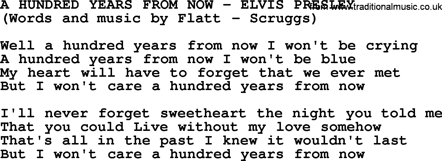 Elvis Presley song: A Hundred Years From Now lyrics