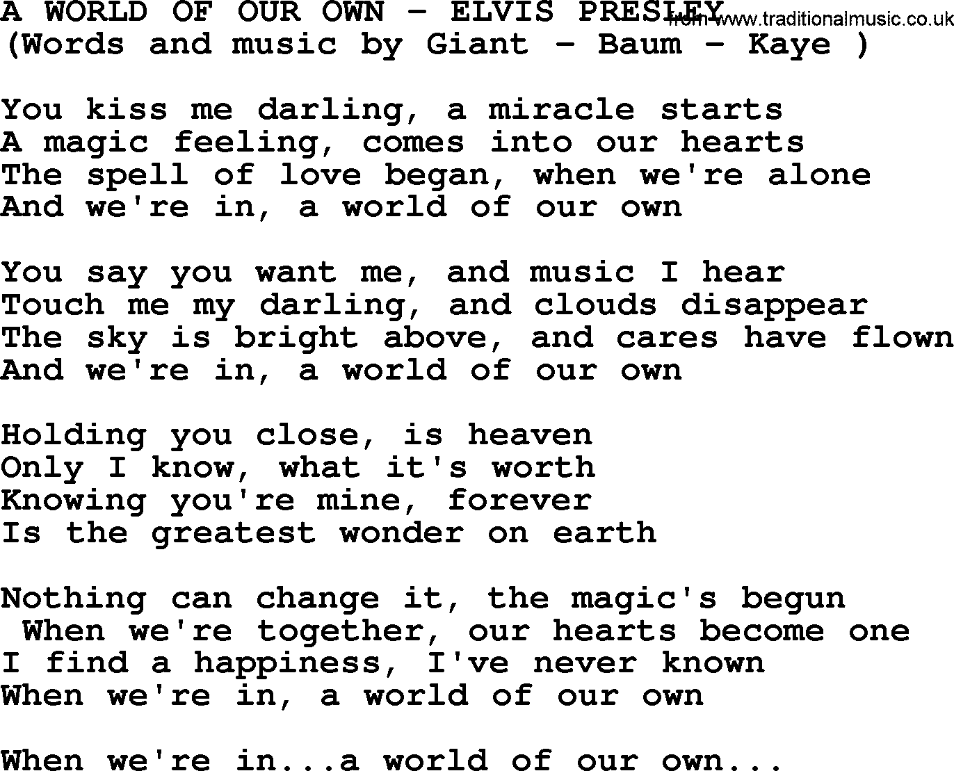 Elvis Presley song: A World Of Our Own lyrics