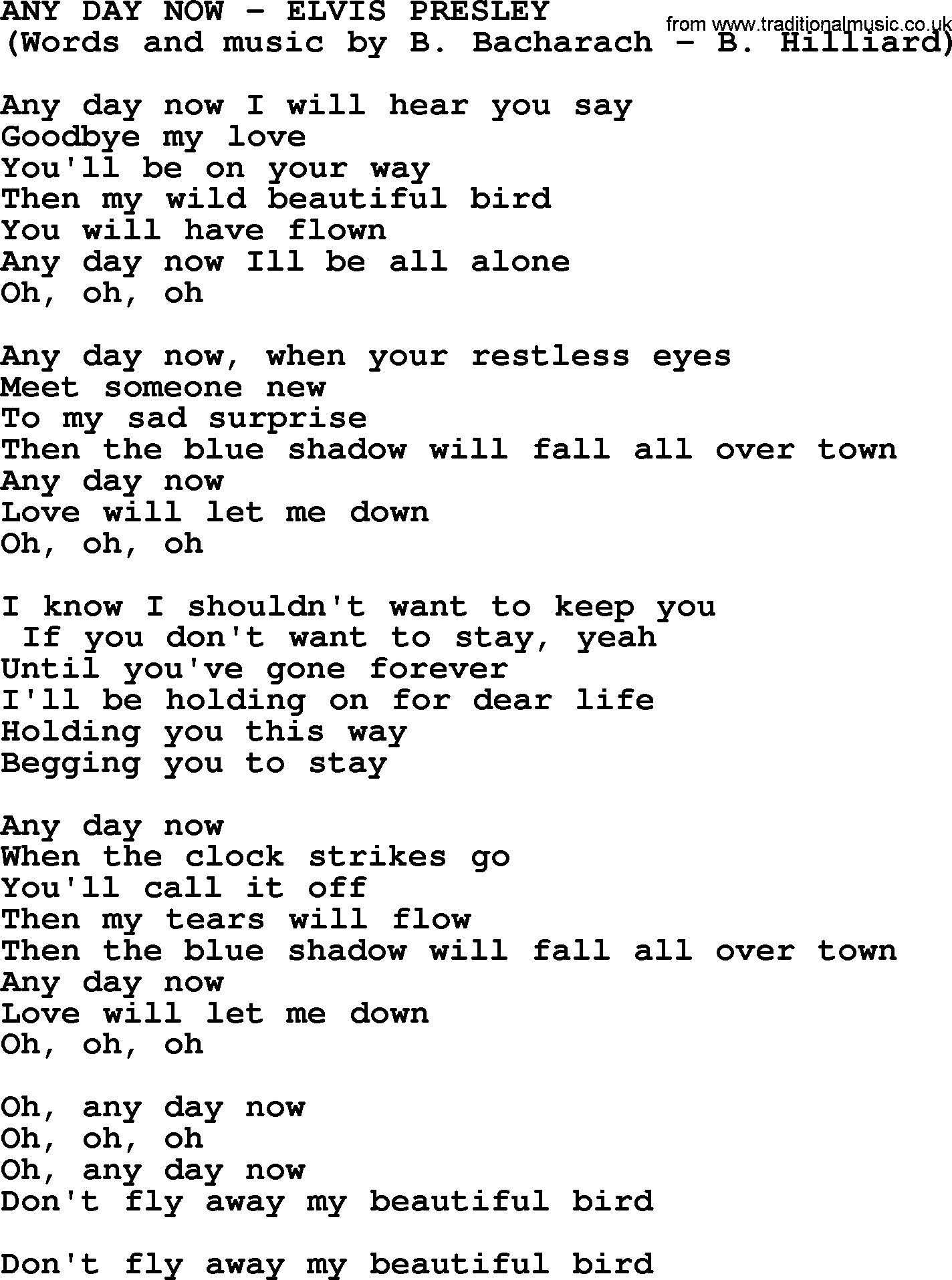 Elvis Presley song: Any Day Now lyrics