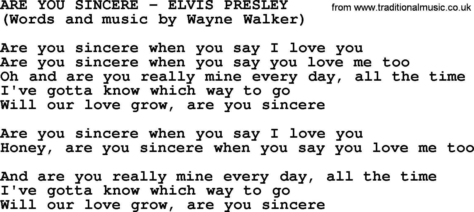 Elvis Presley song: Are You Sincere lyrics