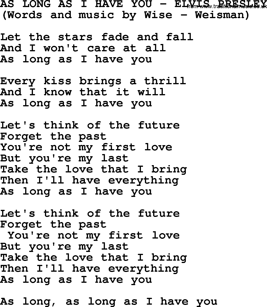 Elvis Presley song: As Long As I Have You lyrics