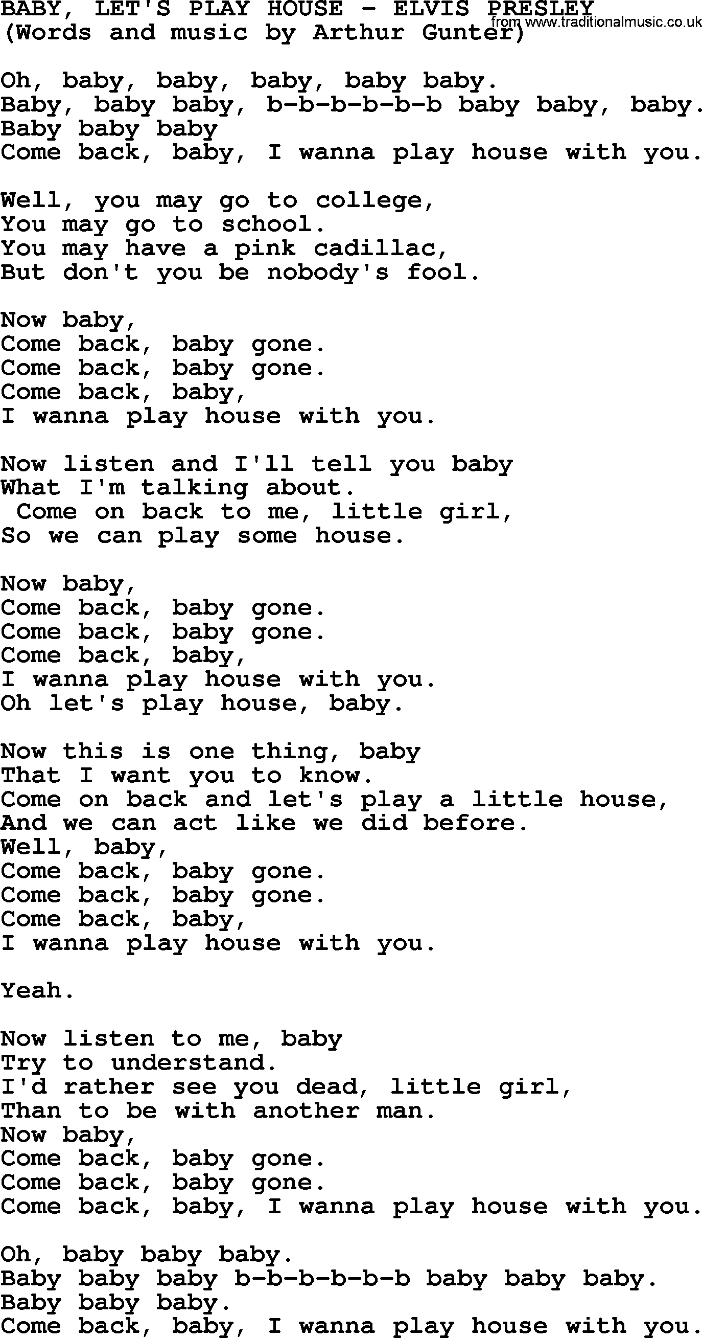 Elvis Presley song: Baby, Let's Play House lyrics