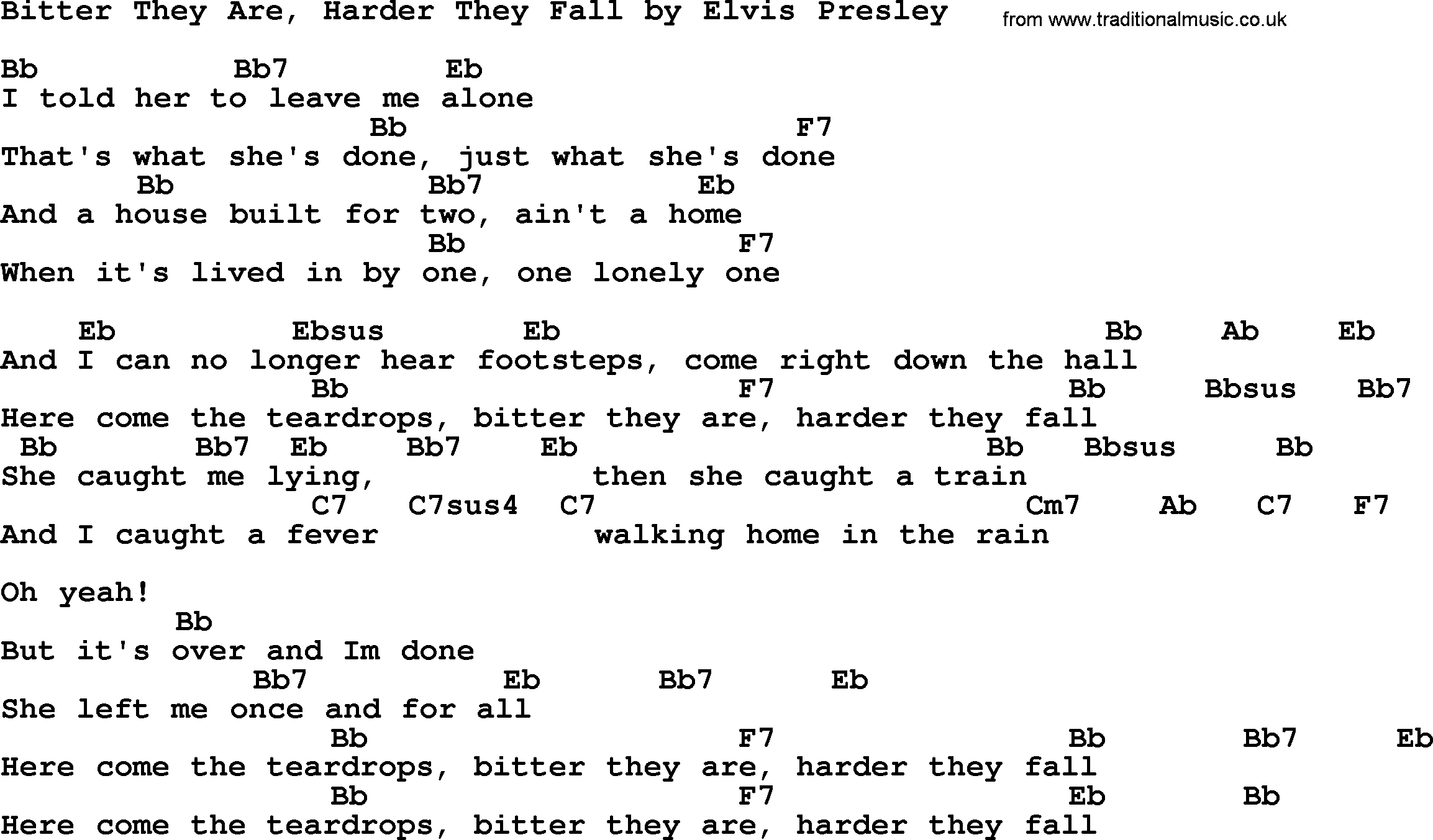 Elvis Presley song: Bitter They Are, Harder They Fall, lyrics and chords