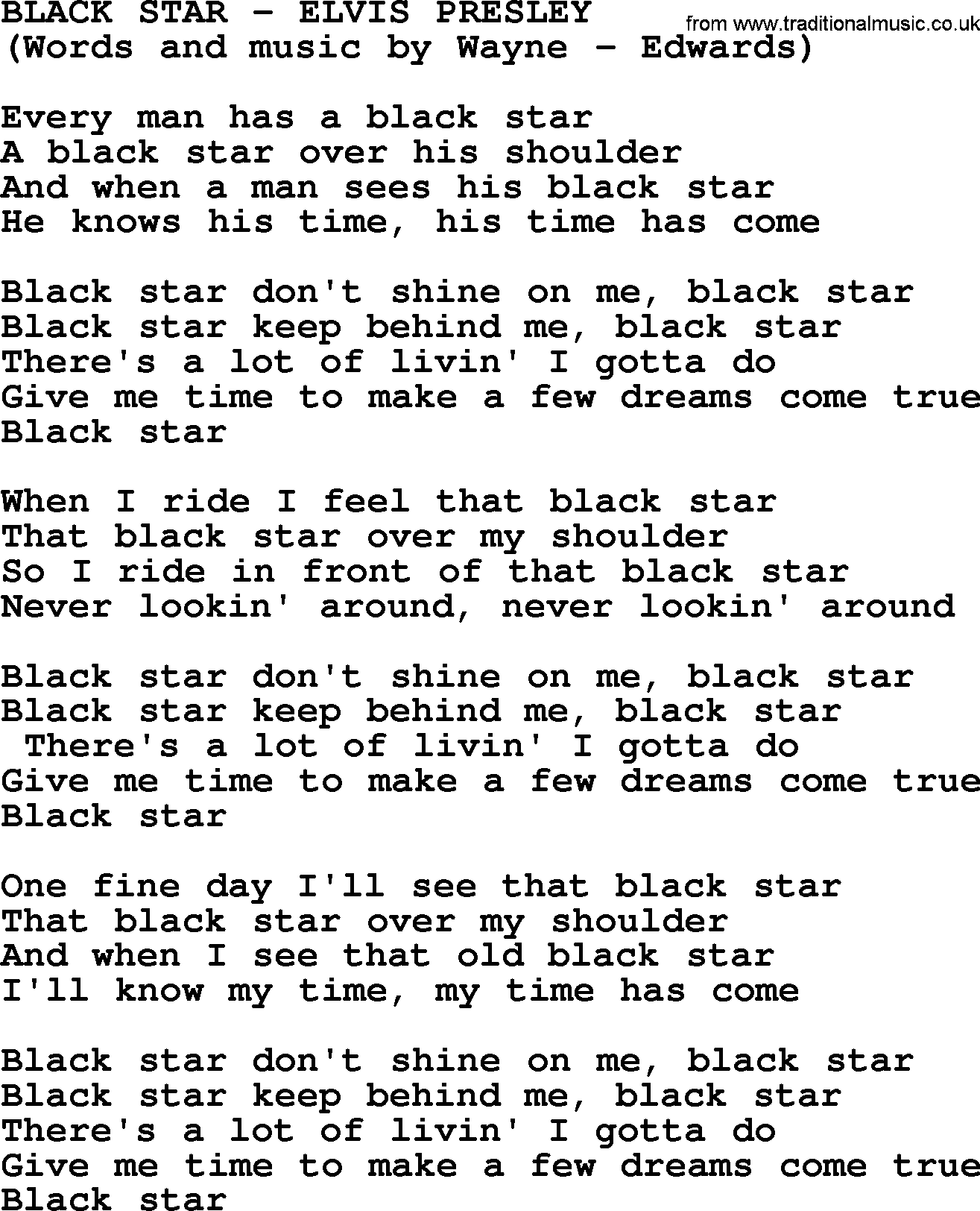 Elvis Presley song: Black Star lyrics