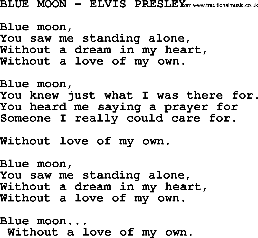 Elvis Presley song: Blue Moon-Elvis Presley-.txt lyrics and chords