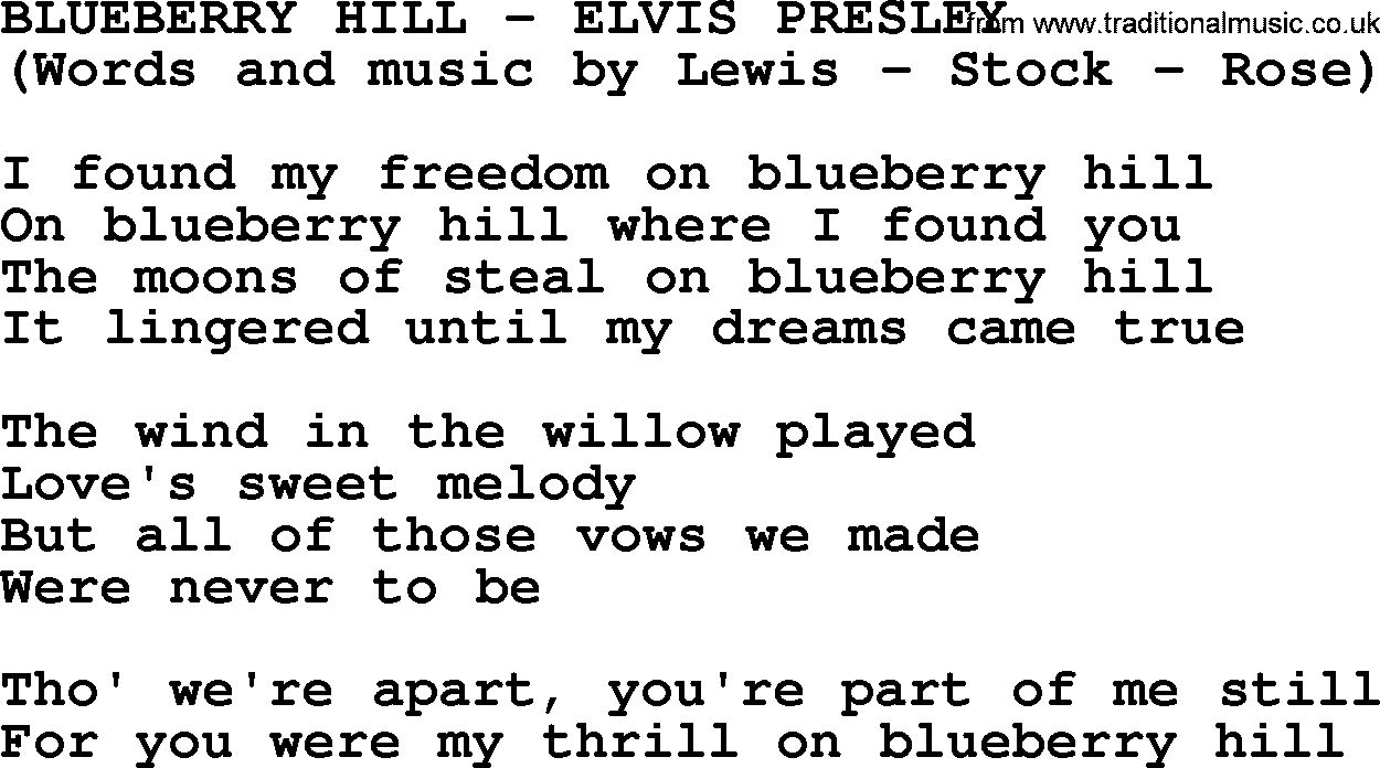 Elvis Presley song: Blueberry Hill lyrics