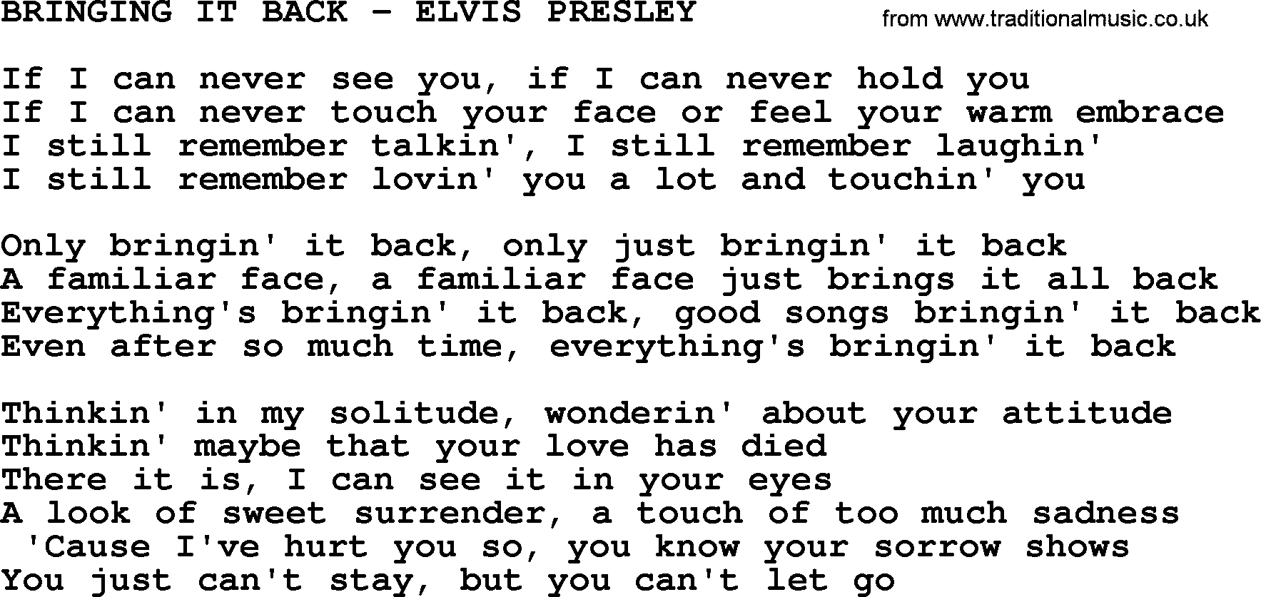 Elvis Presley song: Bringing It Back-Elvis Presley-.txt lyrics and chords