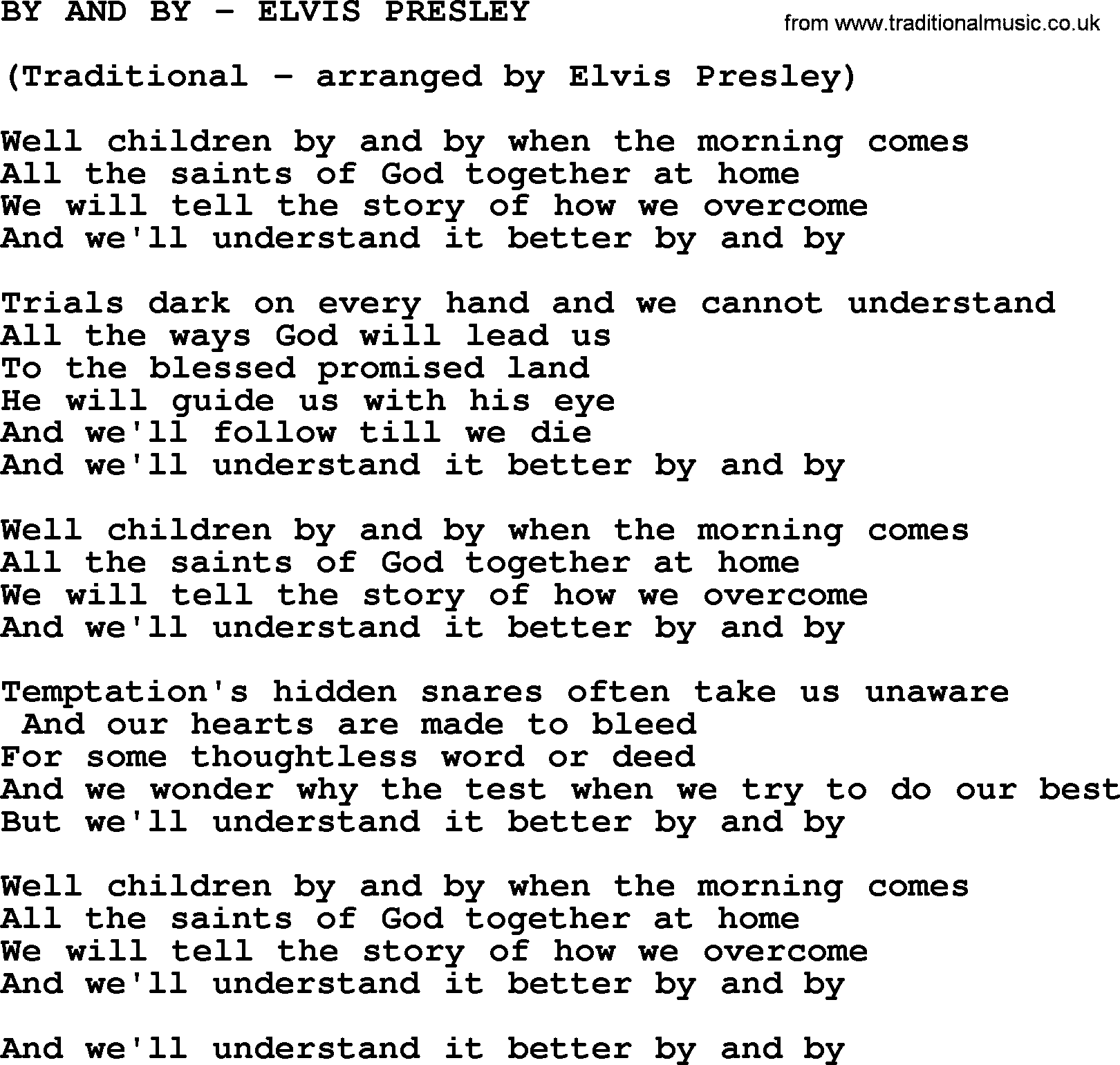 Elvis Presley song: By And By-Elvis Presley-.txt lyrics and chords