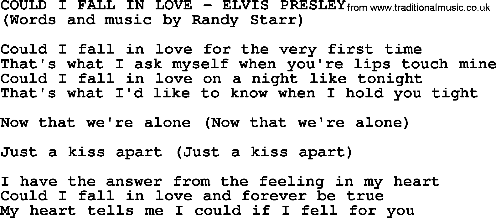 Elvis Presley song: Could I Fall In Love lyrics