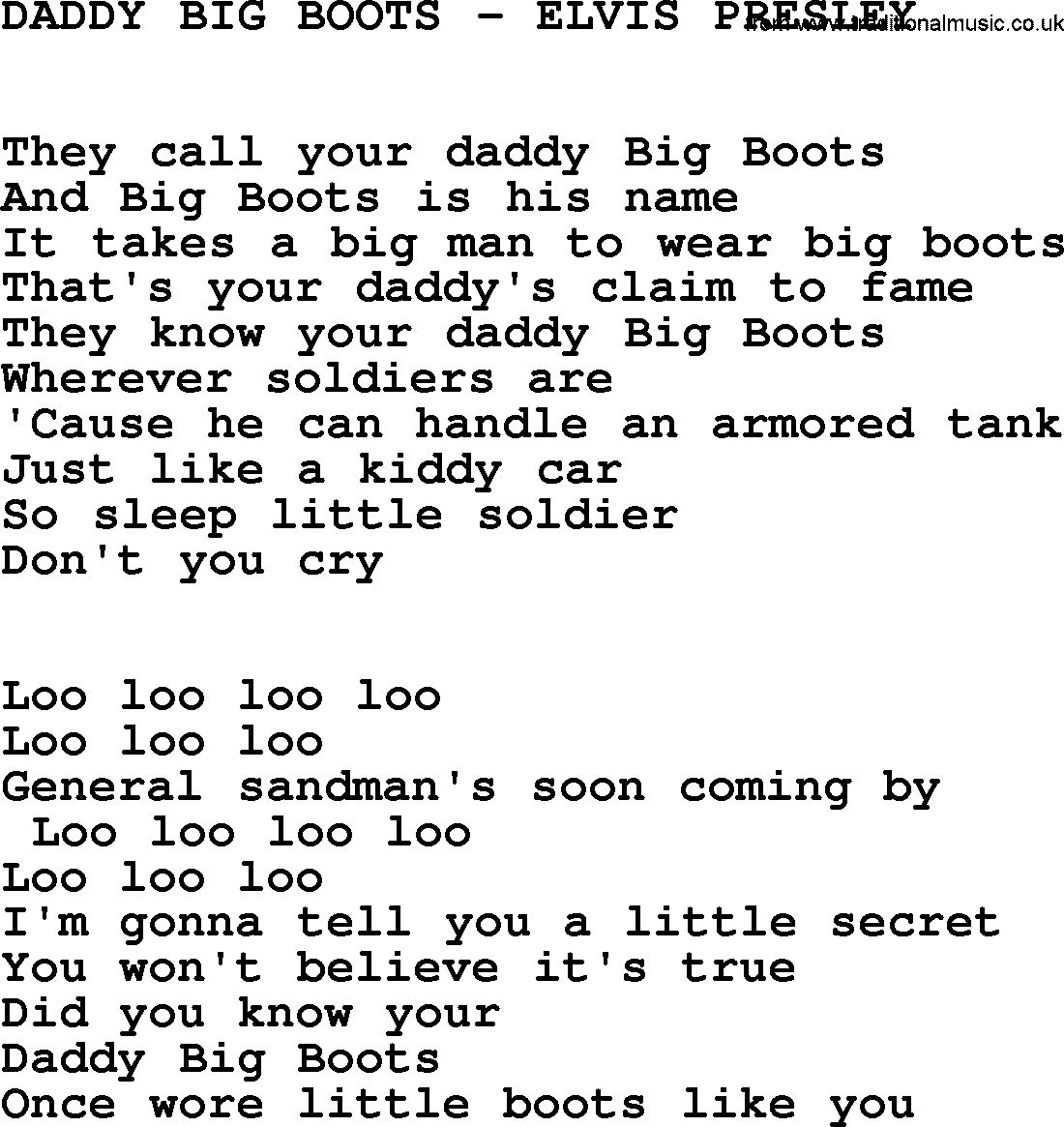 Elvis Presley song: Daddy Big Boots-Elvis Presley-.txt lyrics and chords