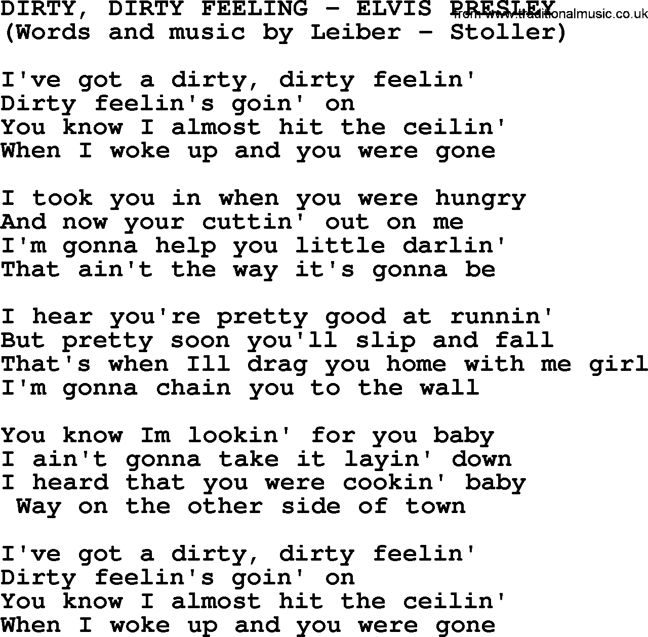 Elvis Presley song: Dirty, Dirty Feeling lyrics