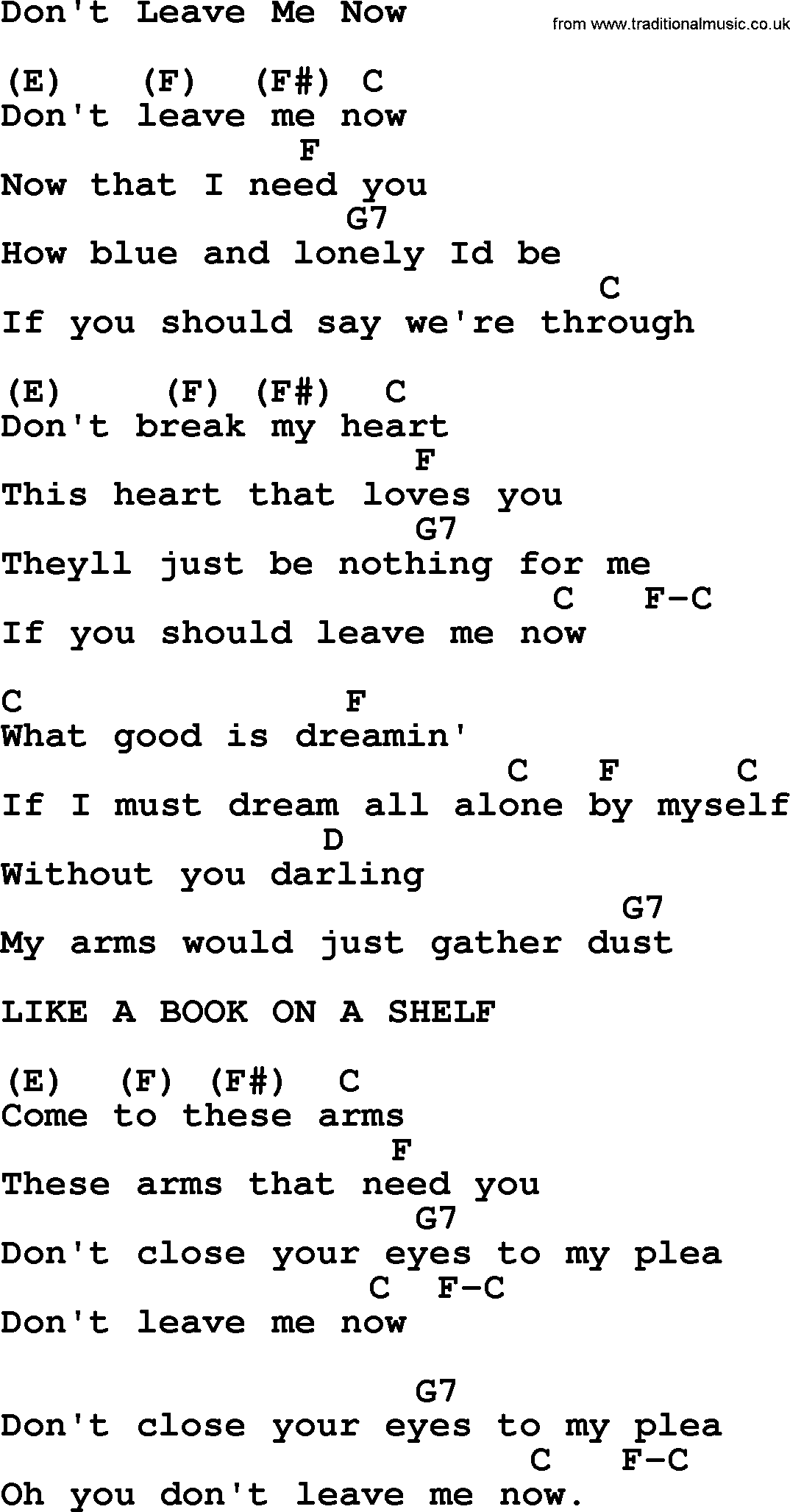 Elvis Presley song: Don't Leave Me Now, lyrics and chords