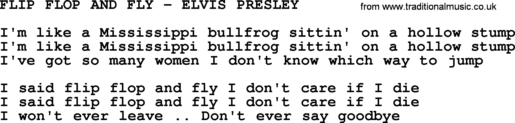 Elvis Presley song: Flip Flop And Fly-Elvis Presley-.txt lyrics and chords