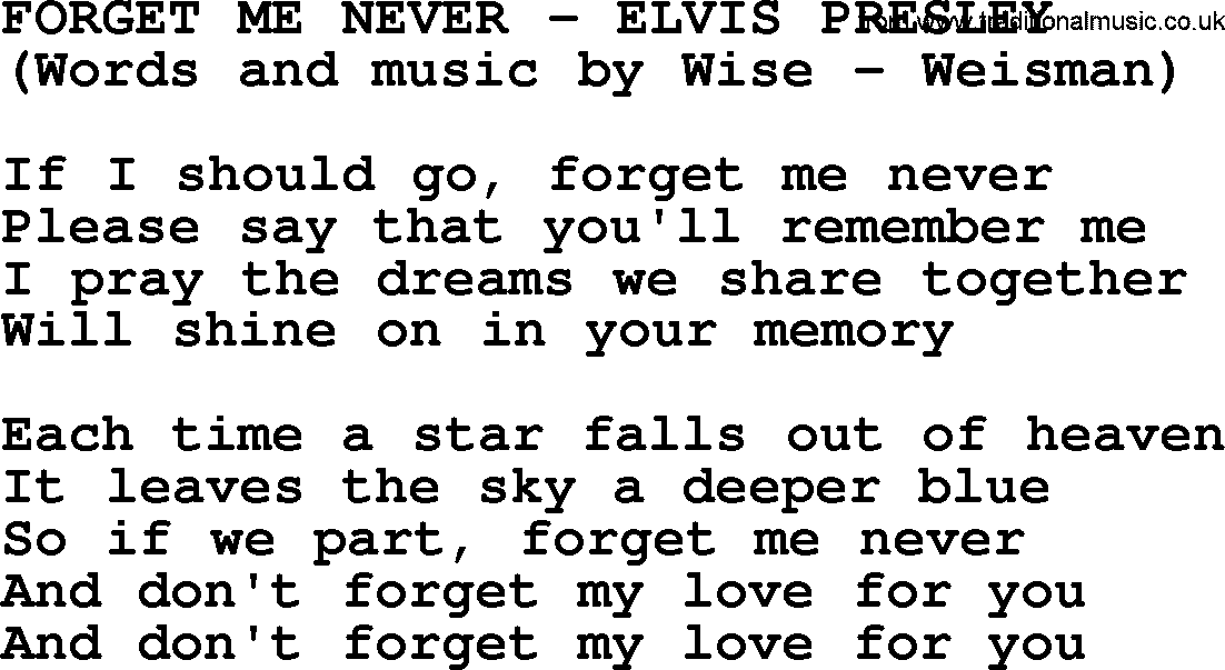 Elvis Presley song: Forget Me Never lyrics