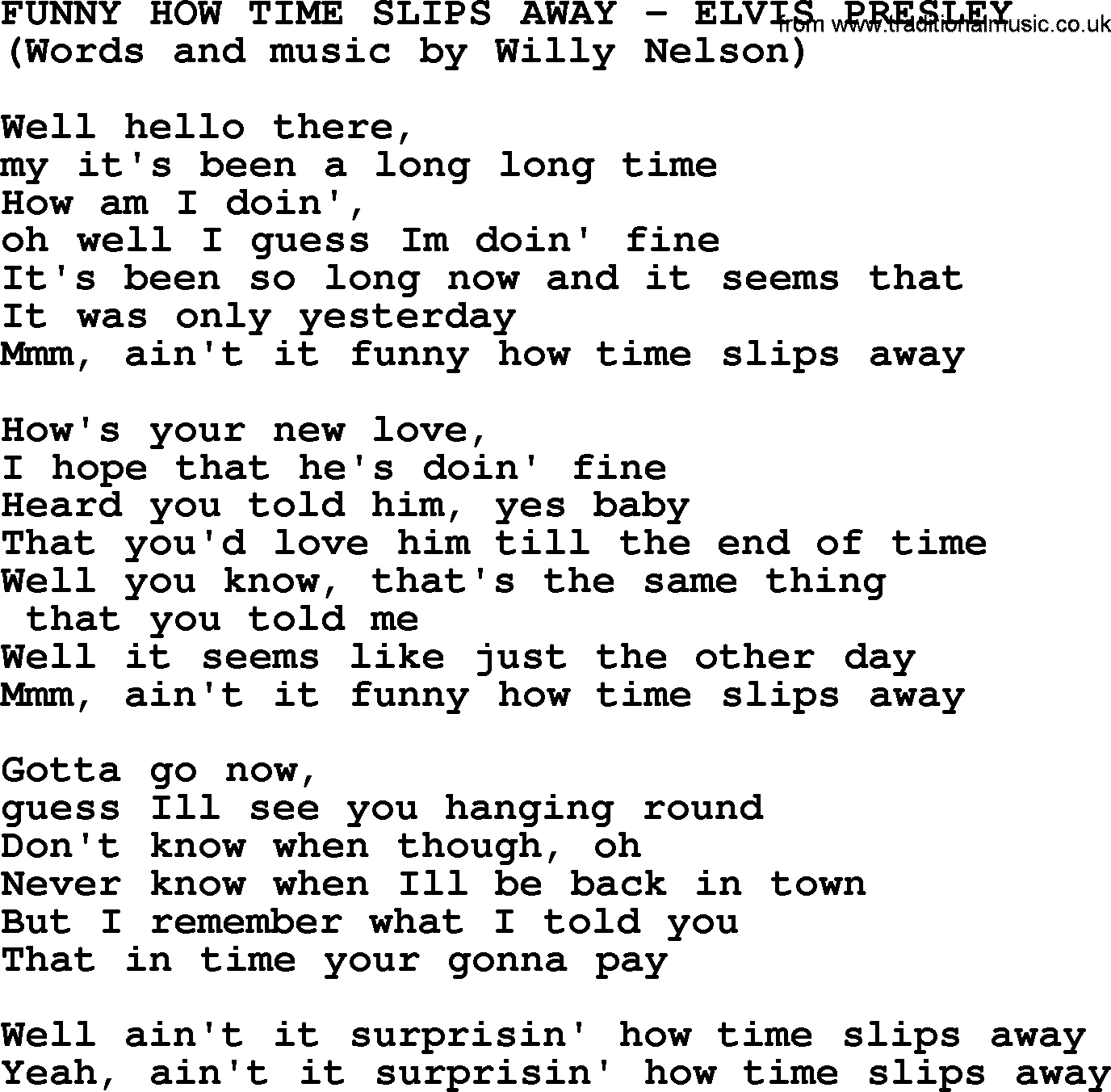 Elvis Presley song: Funny How Time Slips Away lyrics