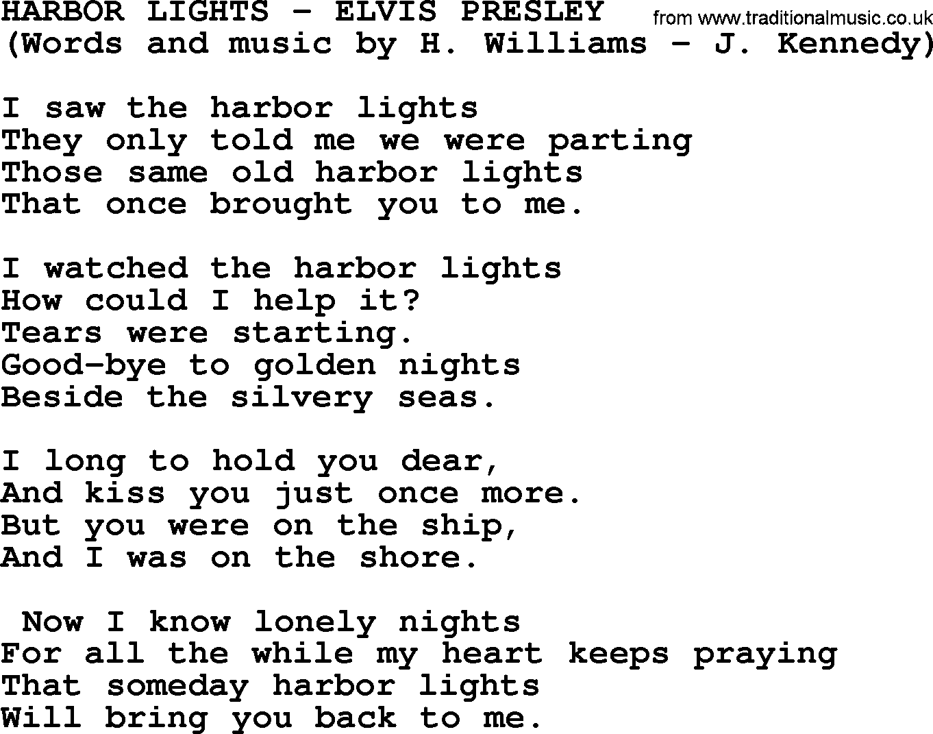 Elvis Presley song: Harbor Lights lyrics