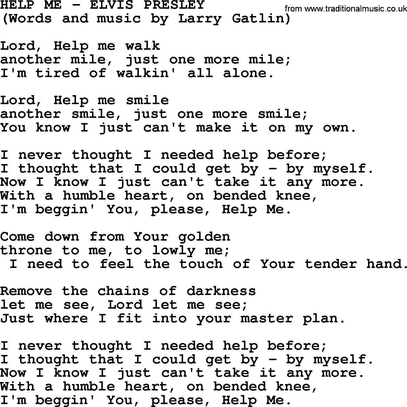 Elvis Presley song: Help Me lyrics