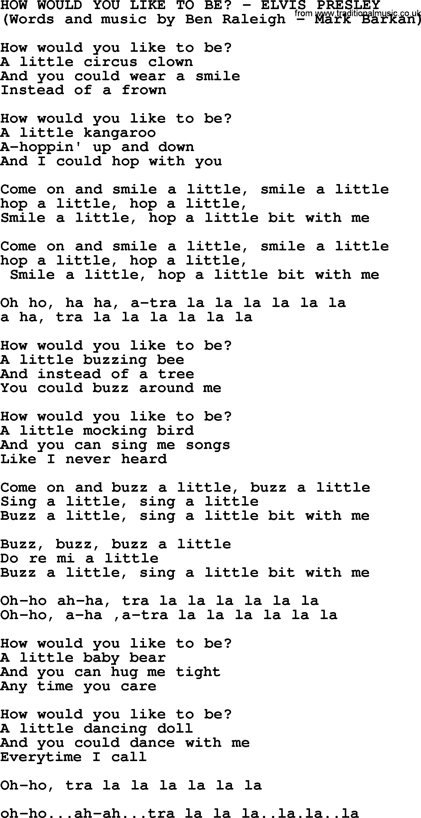 Elvis Presley song: How Would You Like To Be_ lyrics