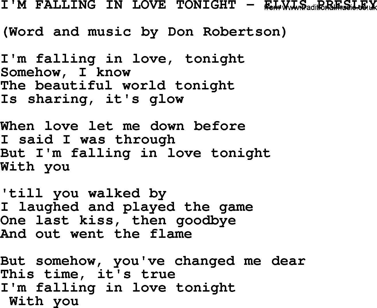 Elvis Presley song: I'm Falling In Love Tonight-Elvis Presley-.txt lyrics and chords